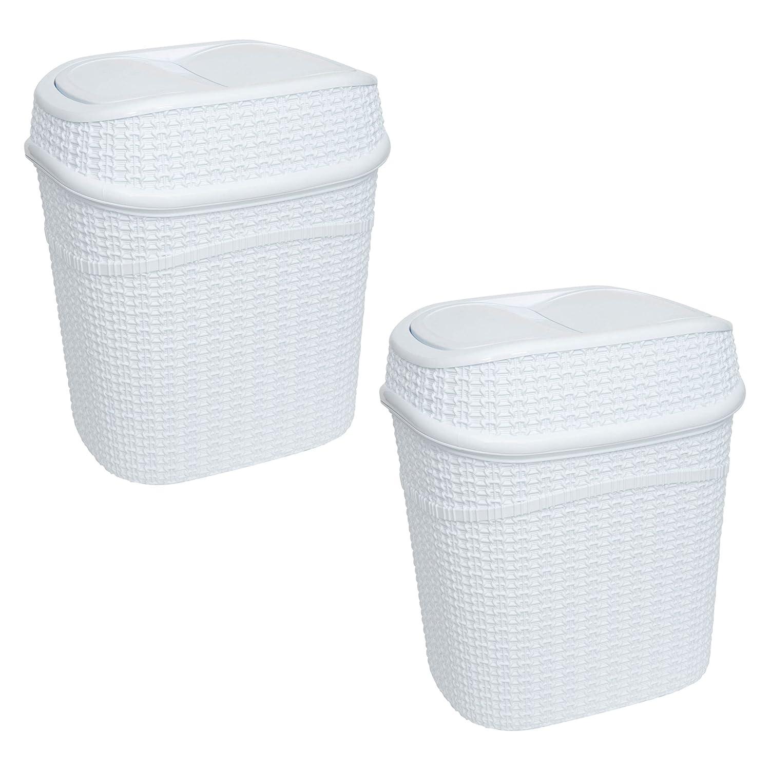 White Plastic Sailor Knot Swing Top Waste Bin Set