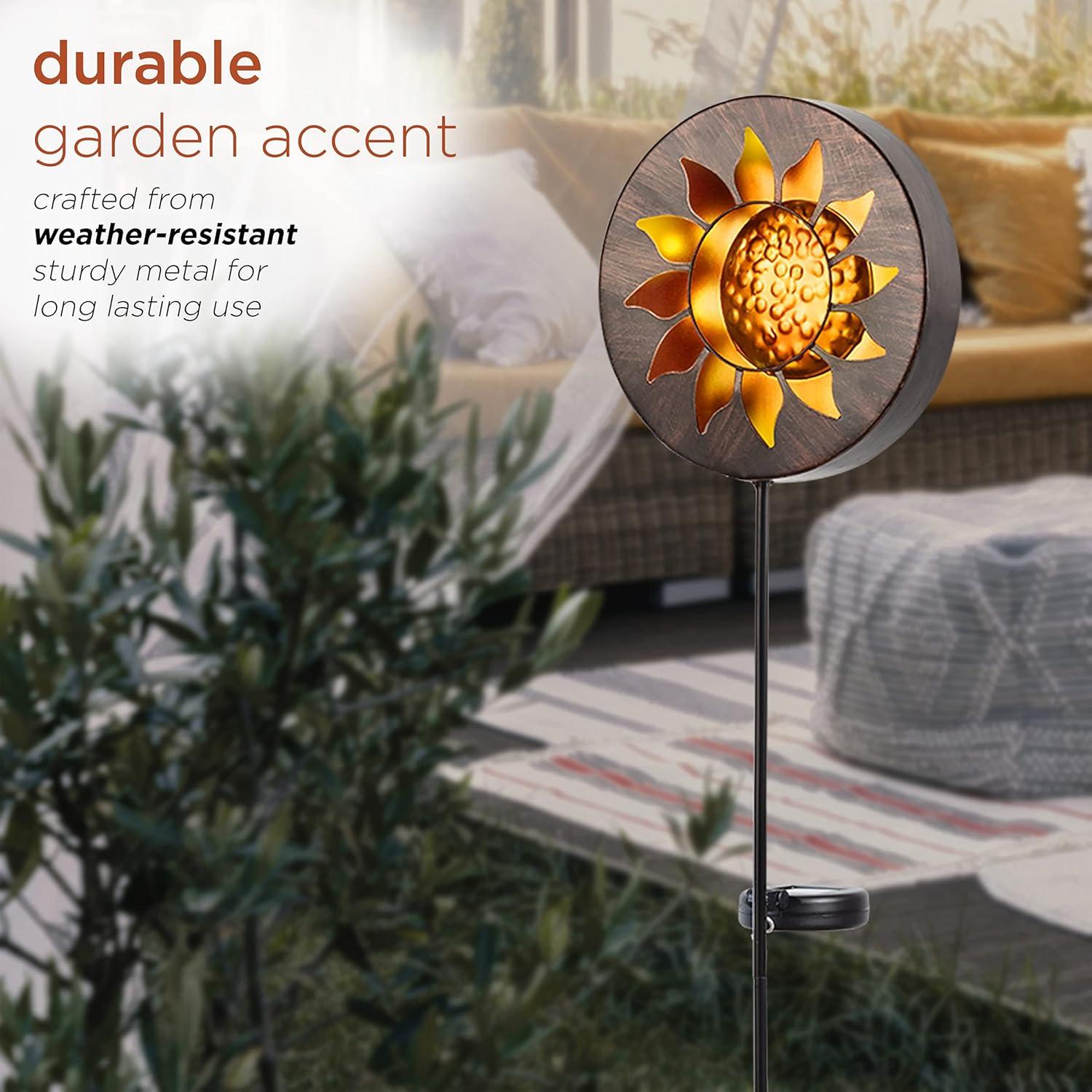 40" Solar Sun Metal Garden Stake with LED Lights Yellow - Alpine Corporation: Durable, Weatherproof Outdoor Decor