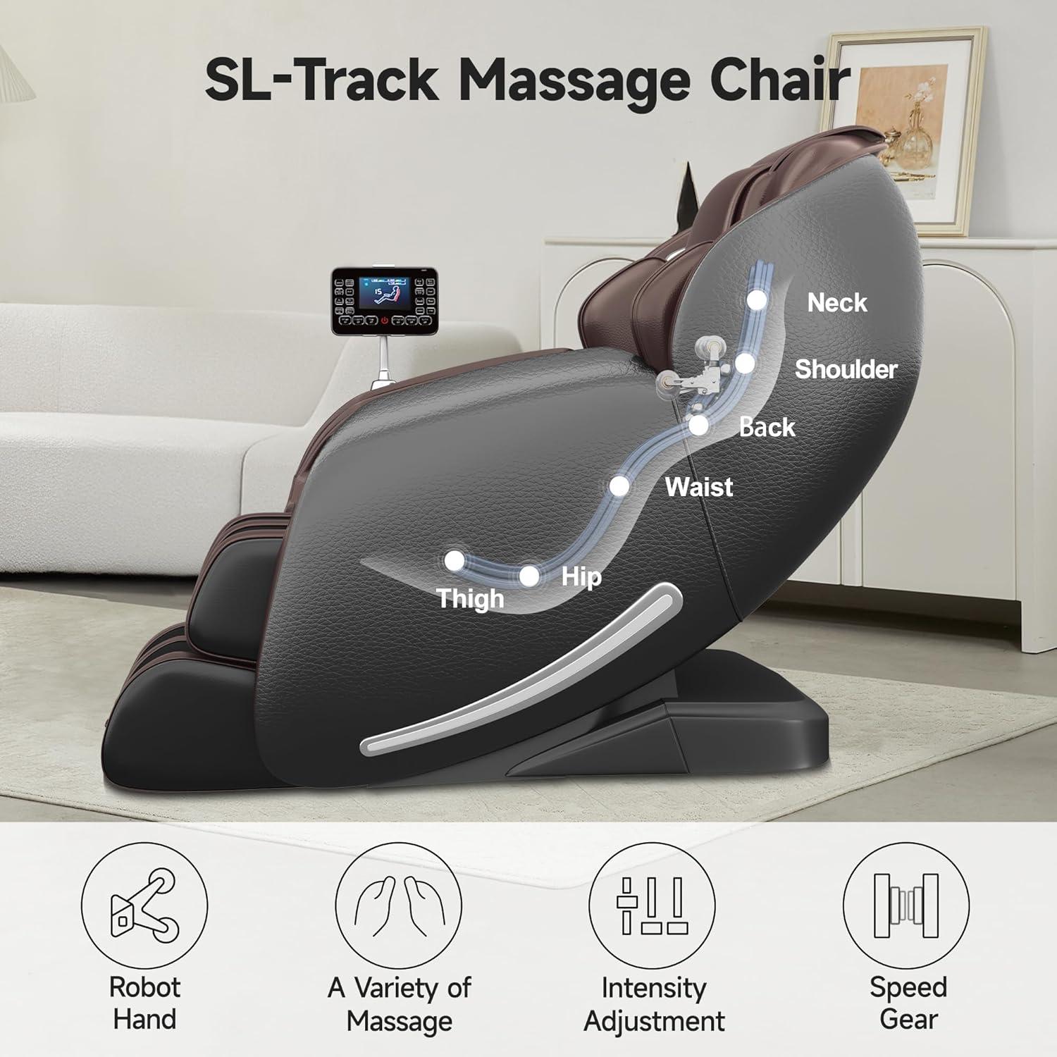 Real Relax 3D SL-Track Massage Chair, Full Body Zero Gravity Shiatsu Thai Massage Recliner, Black