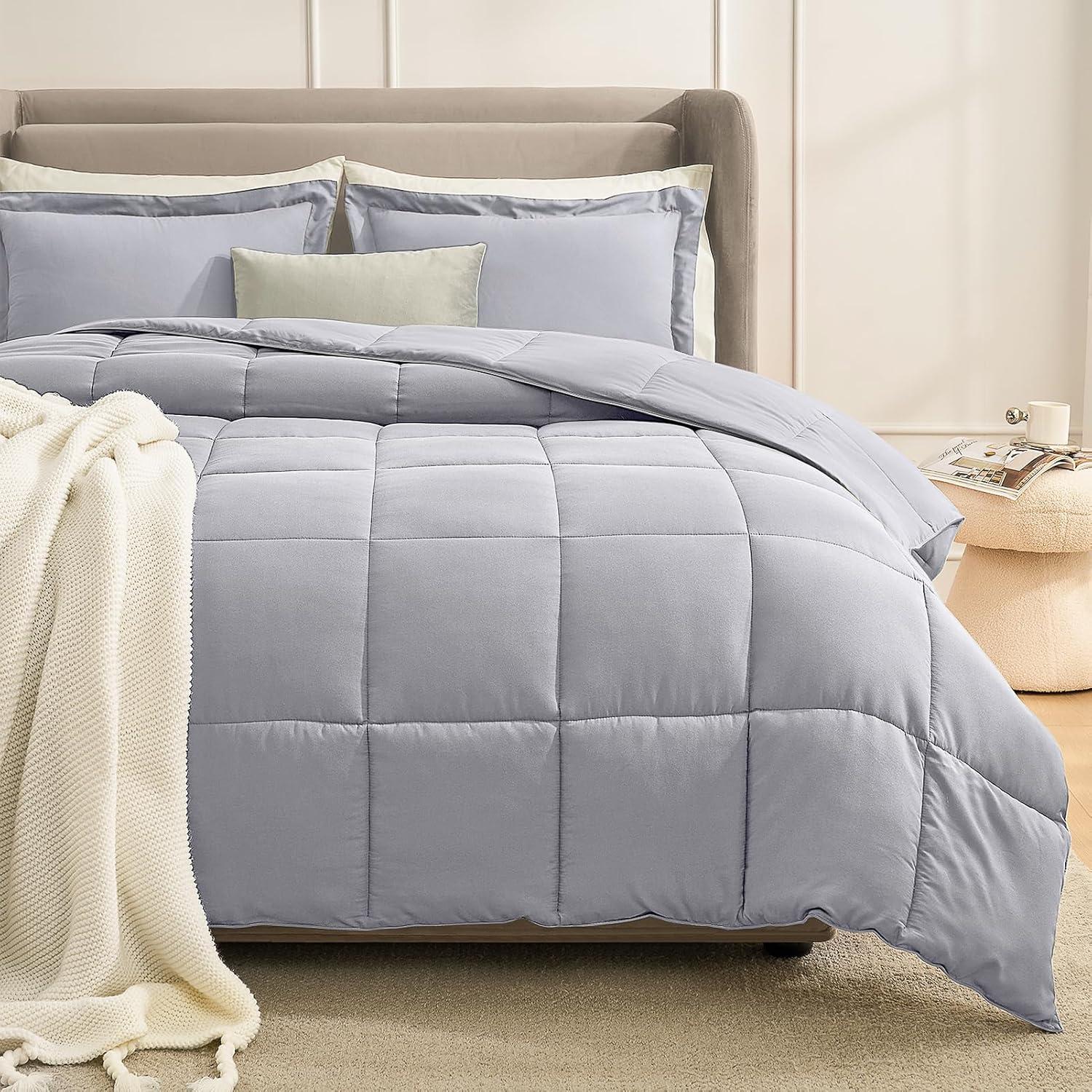 Gray Reversible Queen Down Alternative Comforter Set