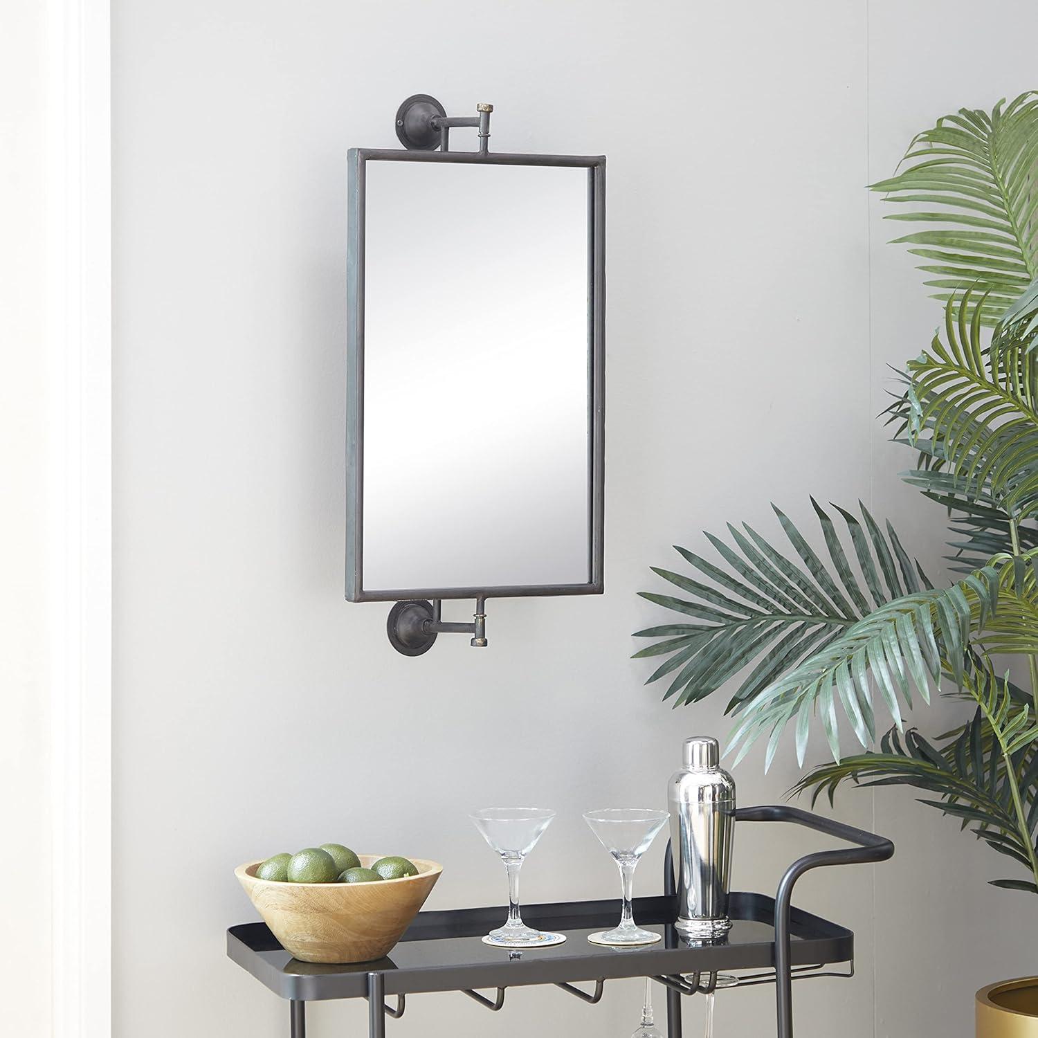 DecMode Industrial Rectangular Metal Wall Mirror with Pull Handle Design and Black Finish, 14"W x 28"H