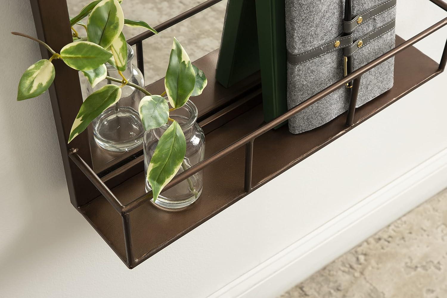 20" x 30" Jackson Metal Framed Decorative Wall Mirror with Shelf Bronze - Kate & Laurel All Things Decor: Modern Rectangle