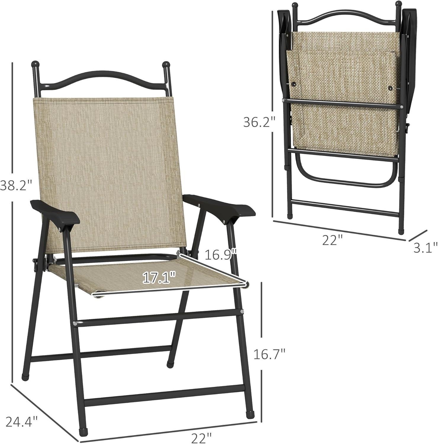 Beige Mesh Fabric Folding Camping Chairs with Armrests, Set of 4