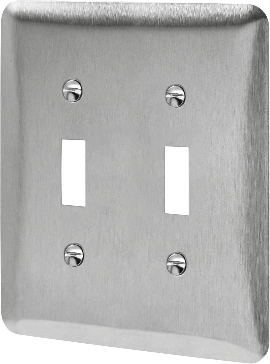 ENERLITES Toggle Light Switch Metal Midway Wall Plate, Corrosion Resistant, Mid-Size 2-Gang, UL Listed, 7712M, 430 Stainless Steel, Silver