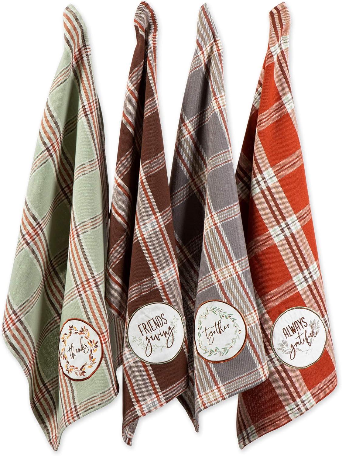 Cozy Picnic Plaid Cotton Dish Towel Set, 18" x 28", 4 Count