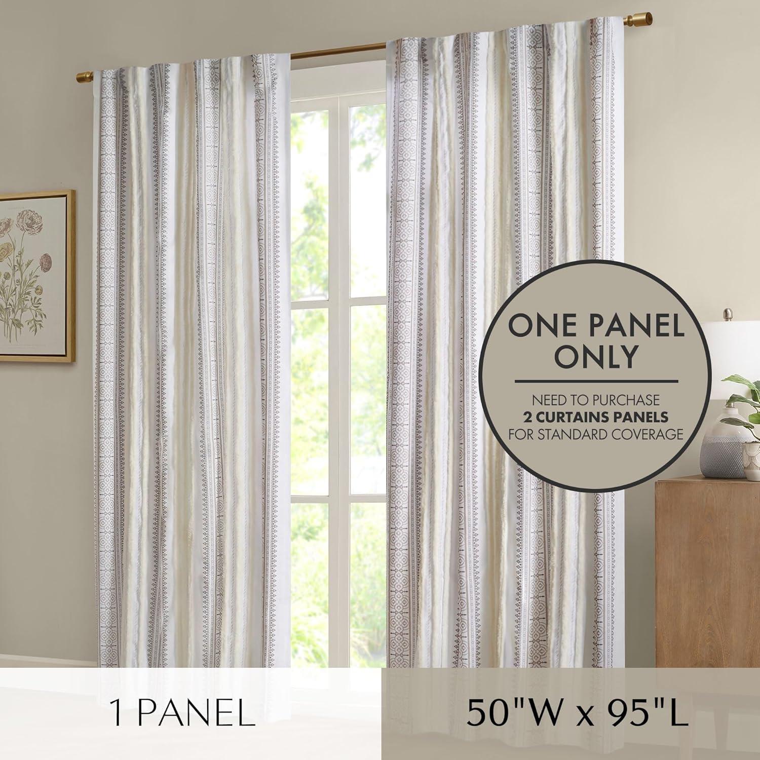 Samara Poly Printed Curtain Panel With Tufted Stripe And Lining