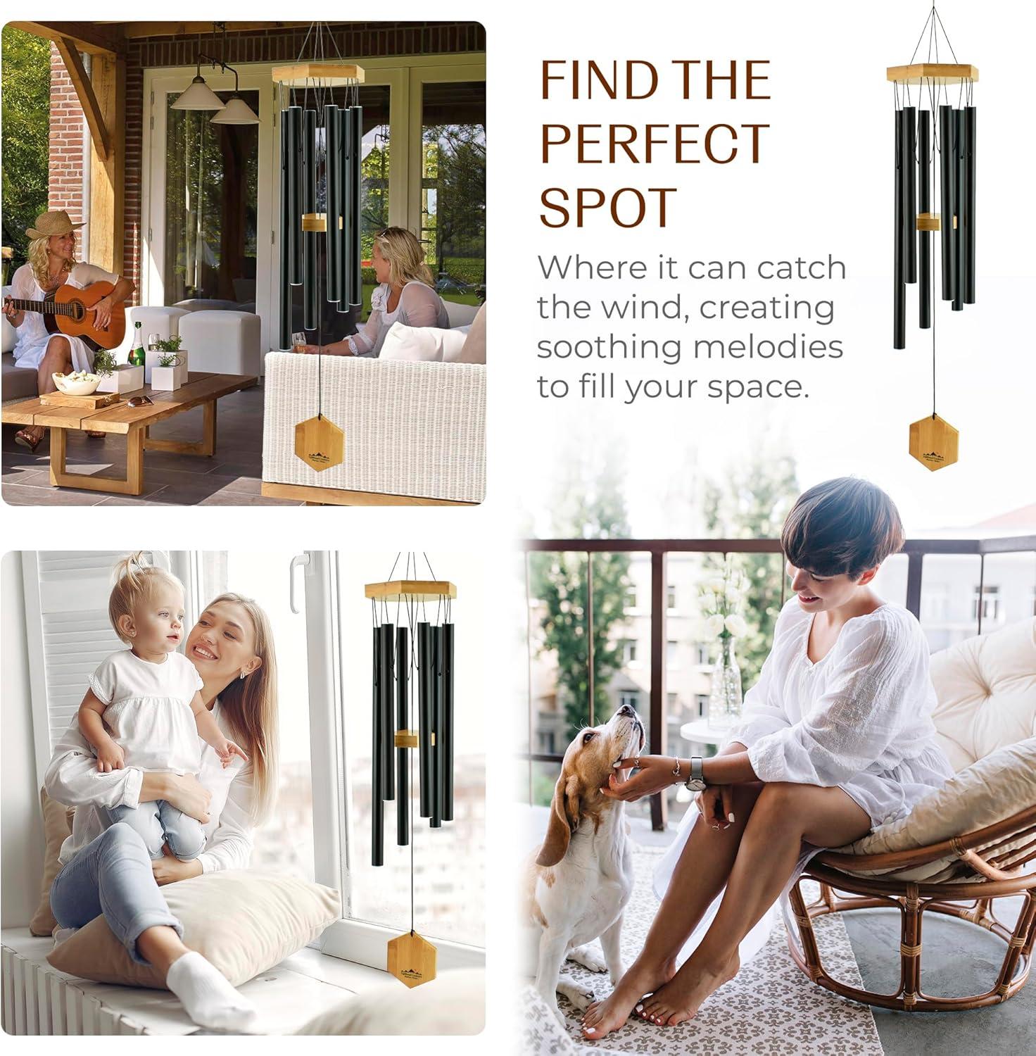 UpBlend Outdoors Wind Chimes for Outside, Gift for Mom, Deep Tone, Sympathy Gifts for Loss of Loved One, Patio Decoration, Memorial Windchimes, 29" Black
