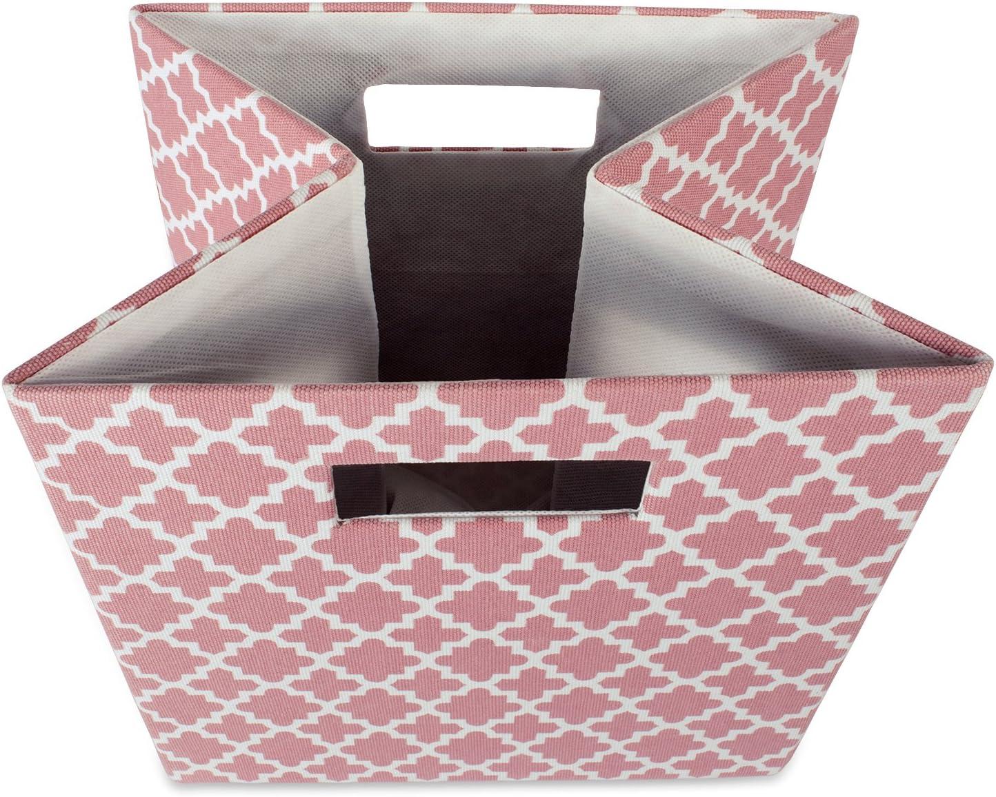 Contemporary Home Living Rose Pink Cube Storage Bin with Lattice Design 13"