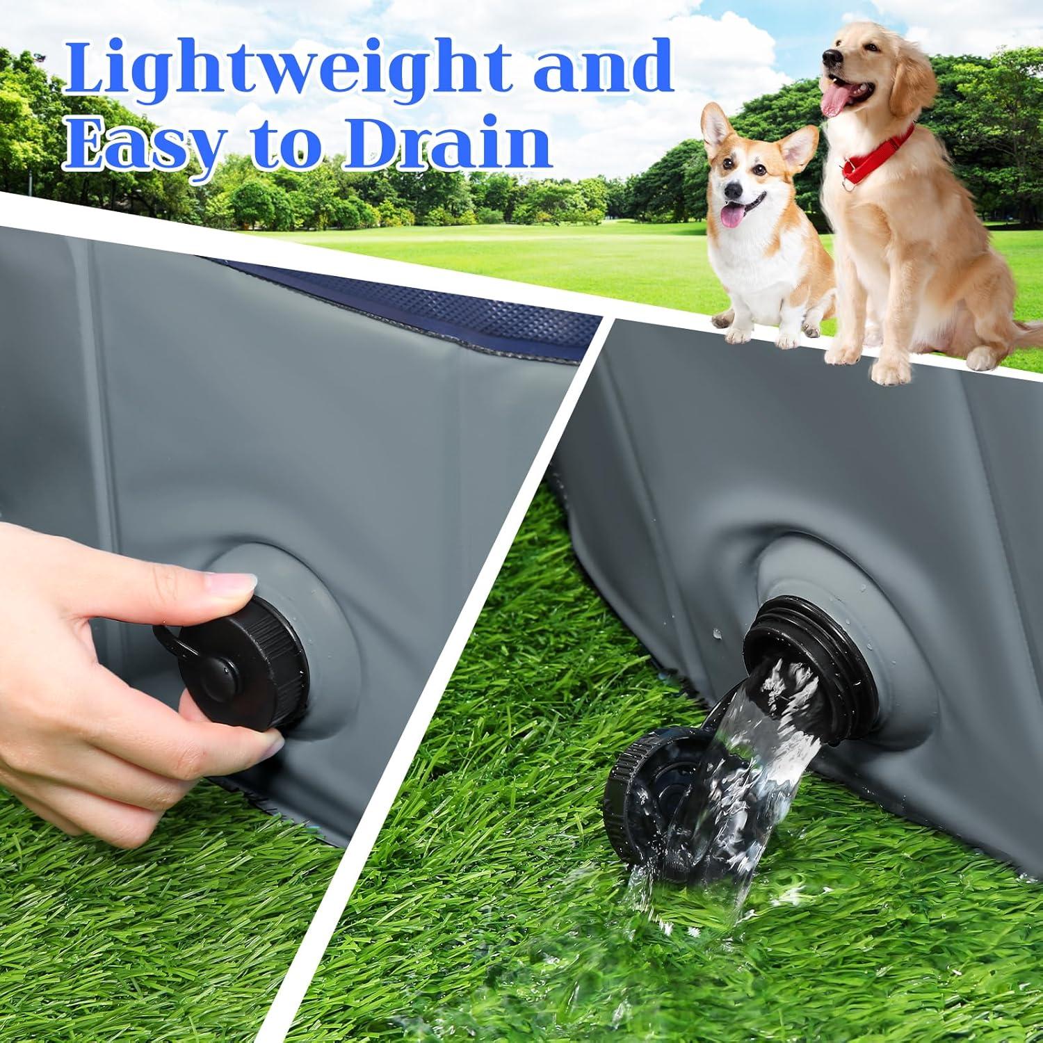 Foldable Dog Bath Swimming Pool Plastic Kiddie Pool Professional Tub Collapsible Grooming Bathtub for Pets Kids Baby and Toddler, 32 x 8 Inches Blue (Gray, S - 32'' x 8'')