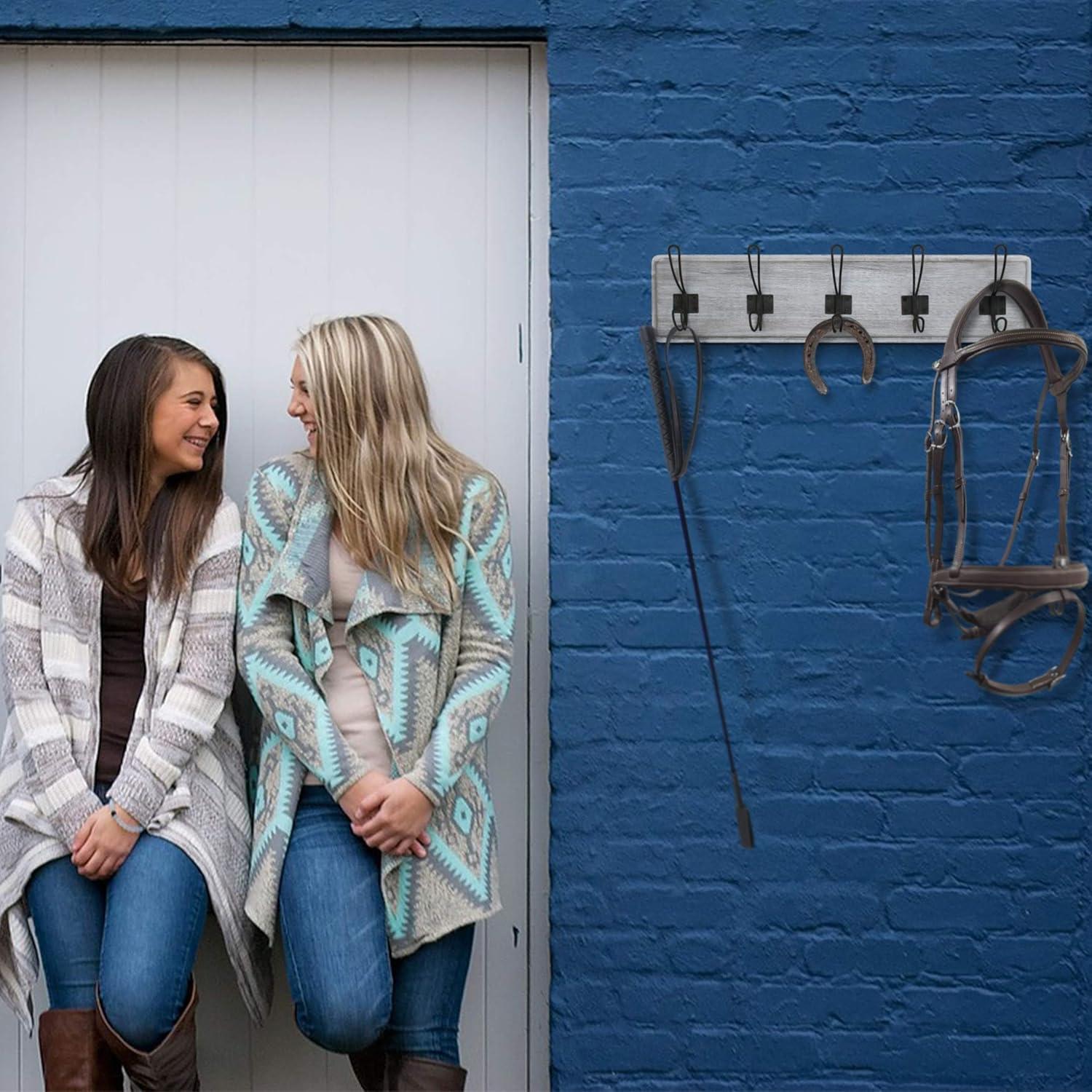 HBCY Creations Rustic Coat Rack with 5 Hooks - White Wash Wall Mount 24" Coat Rack - Solid Pine Wood Entryway Hanger - Farmhouse Coat Rack for Kitchen, Bedroom