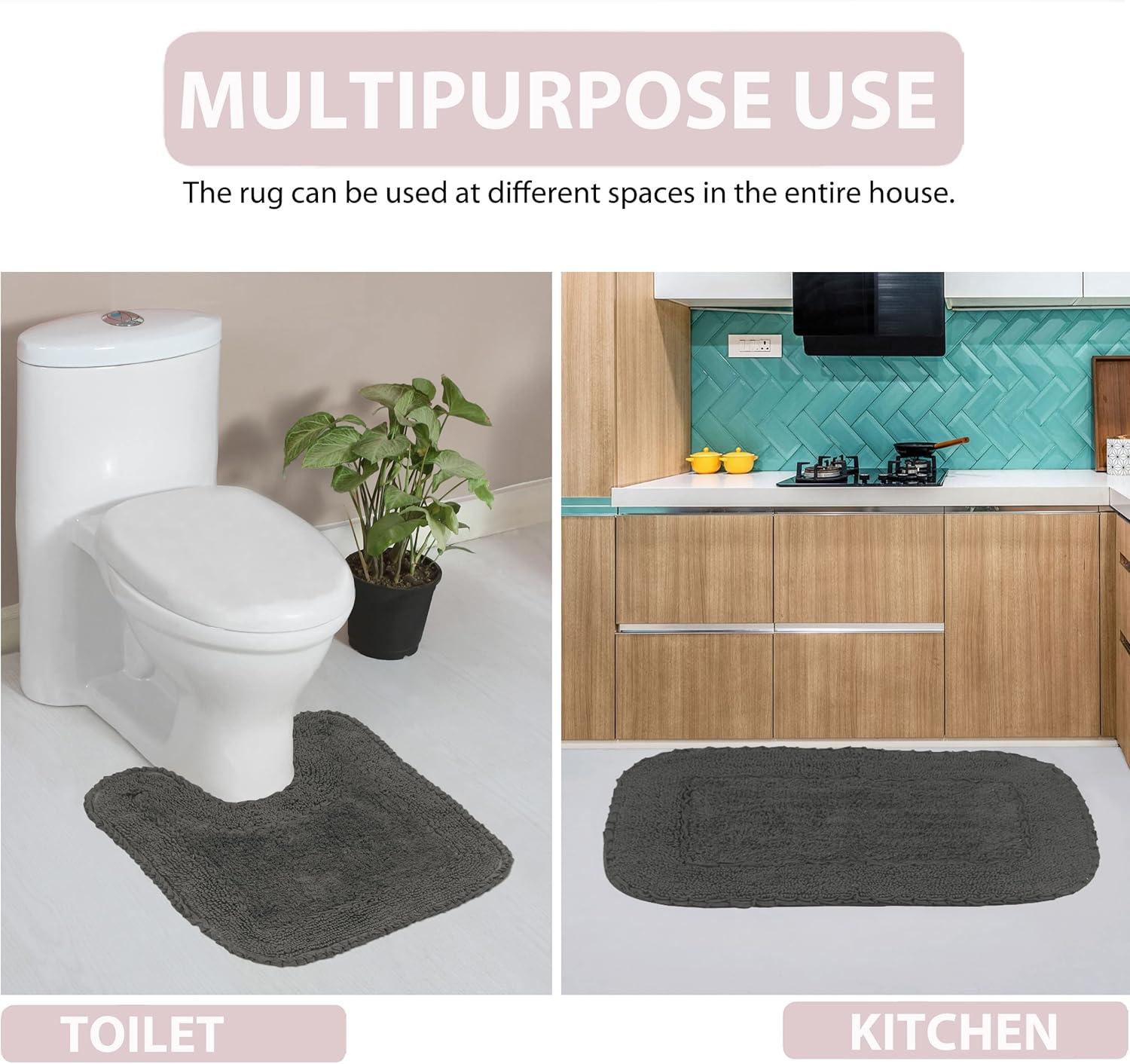 Home Weavers Casual Elegance Bath Mat 100% Cotton Bathroom Rugs Set, Washable Rug, Extra Soft and Absorbent bath Rug, Kitchen Mat, Bath Mat Set, Bath Floor Mat Reversible, 17"x24" Rectangle, Gray