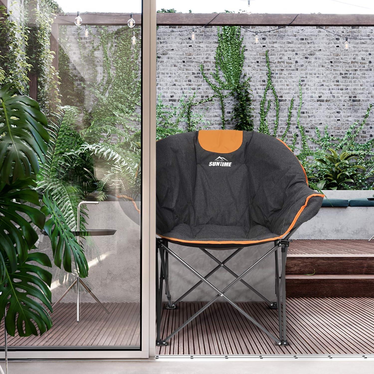 Oversized Gray and Orange Moon Saucer Camping Chair