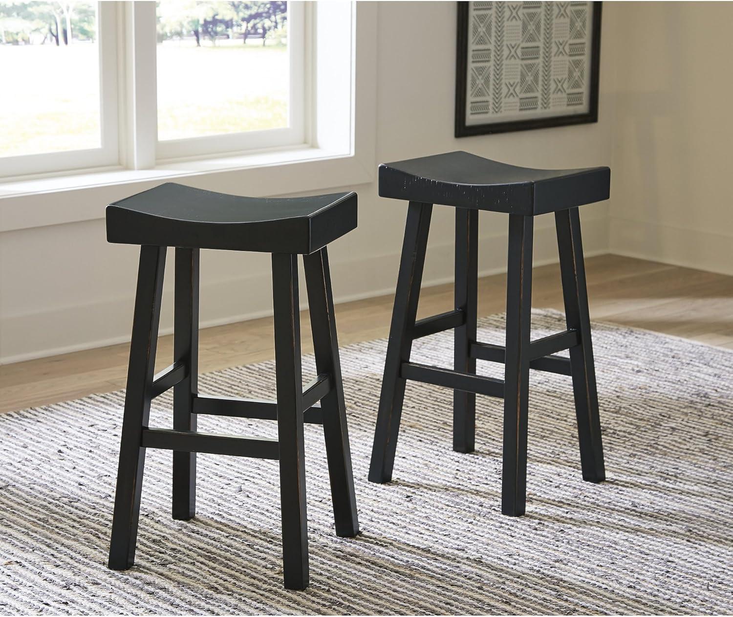 Transitional 31" Black Wood and Metal Saddle Barstool