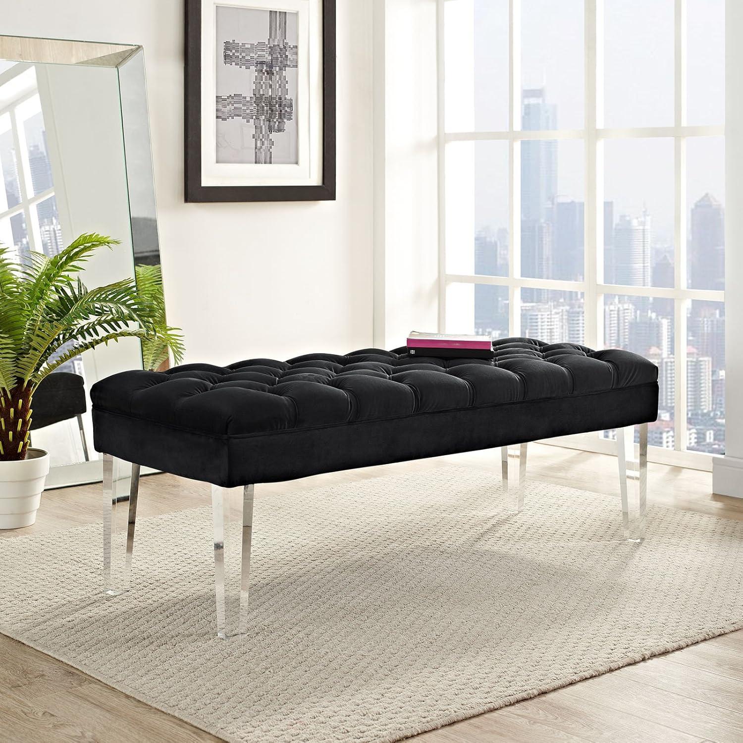 Modway Valet Modern Style Performance Velvet and Acrylic Bench in Ivory
