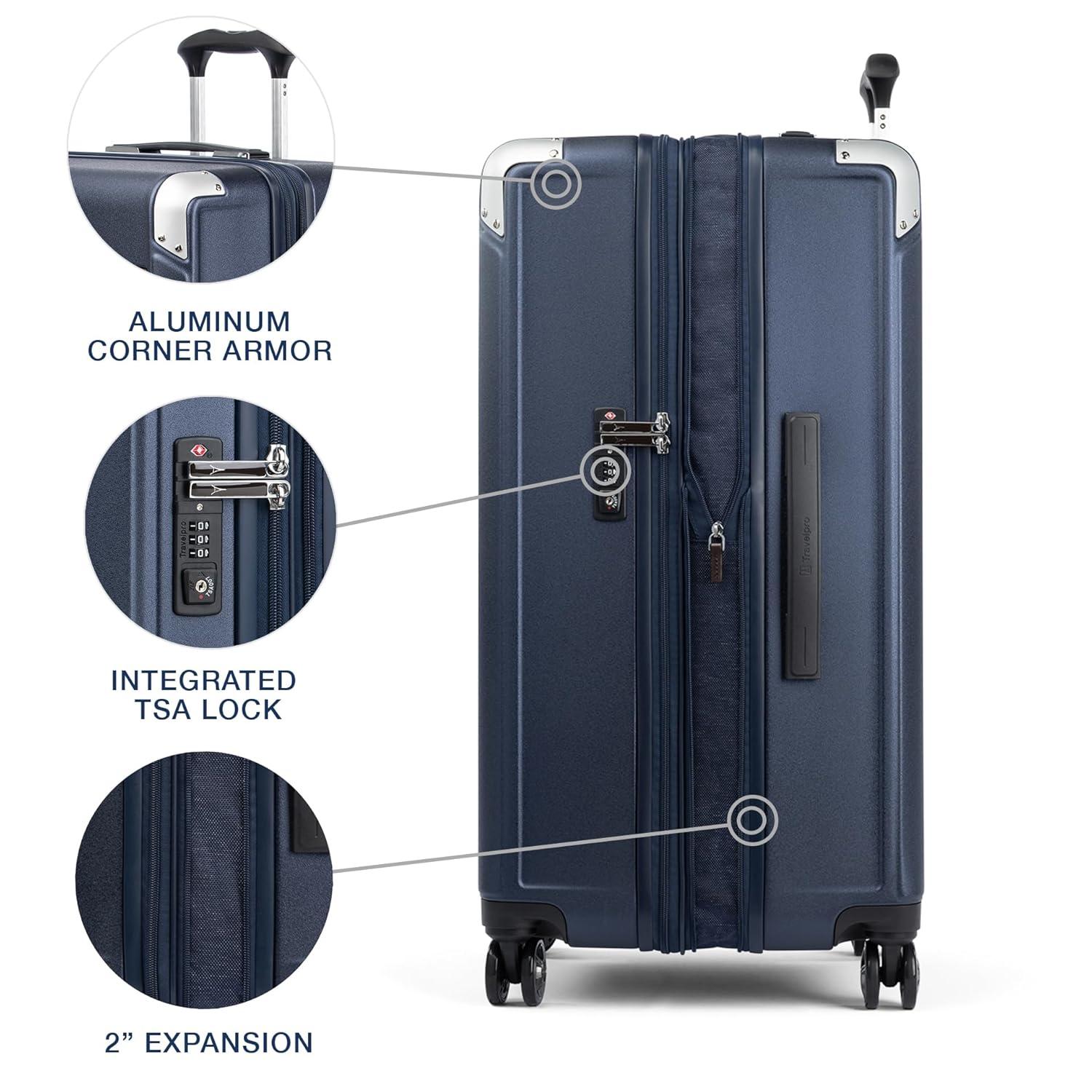 Travelpro Platinum Elite Hardside Expandable Checked Luggage, 8 Wheel Spinner, TSA Lock, Hard Shell Polycarbonate Suitcase, True Navy Blue, Checked Large 28-Inch