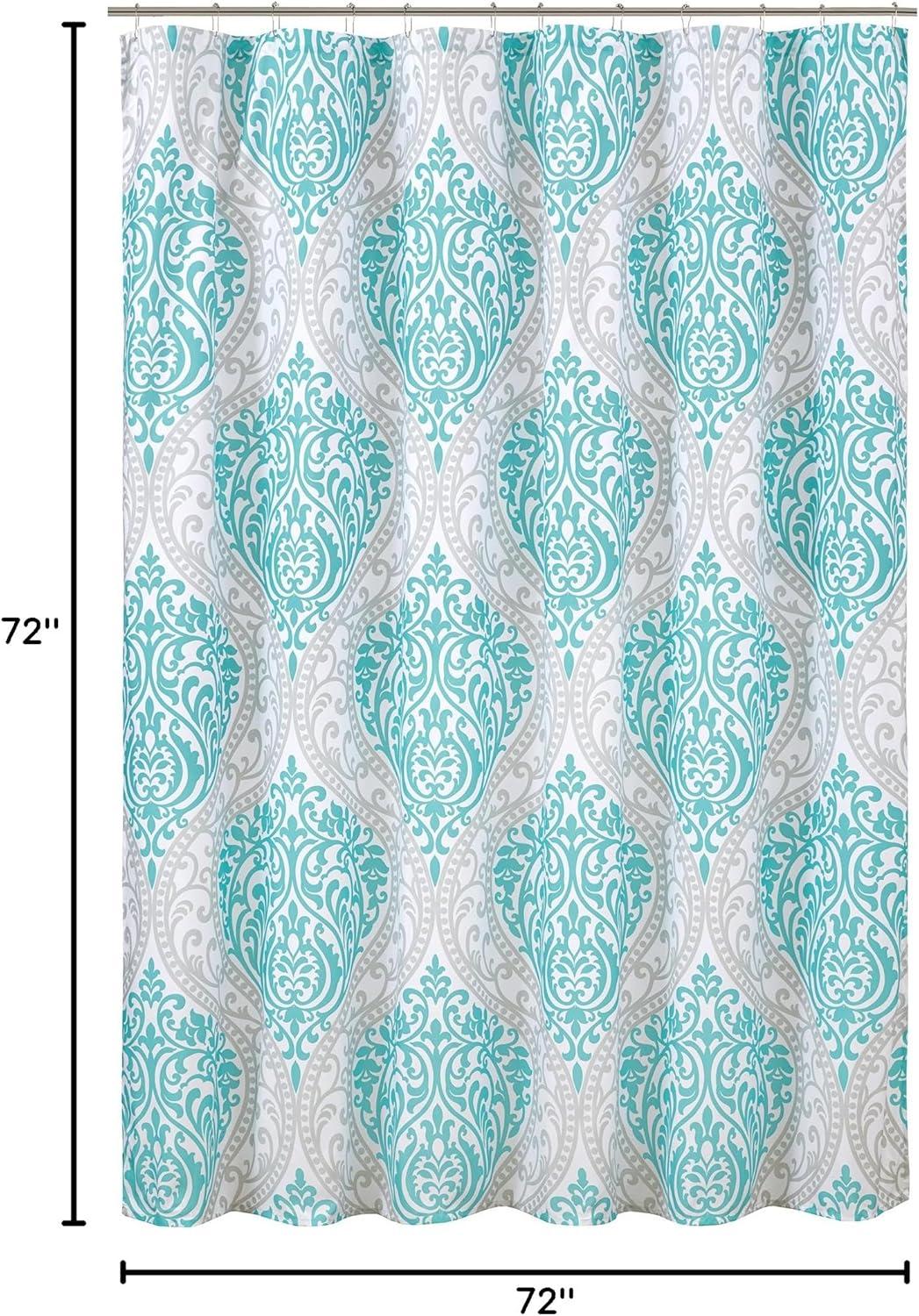 Comfort Spaces Coco Microfiber Teal/Gray Printed Damask Shower Curtain, 72"x72"