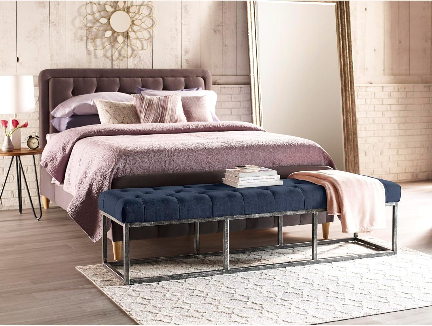 Danes Claire Tufted Bench with Iron Legs, Modern 72.5" Bench for Bedroom or Living Room