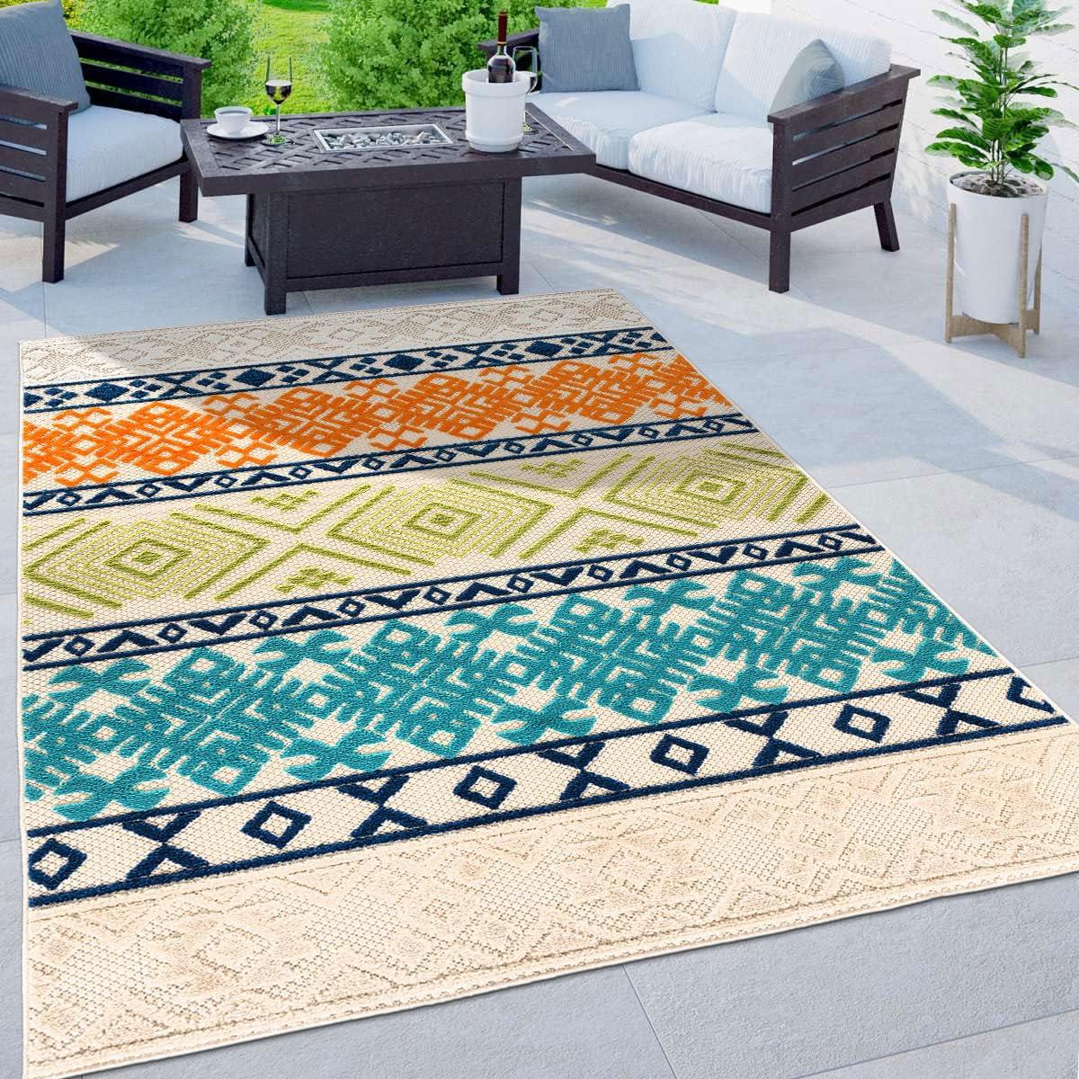 Vienna Bohemian Multicolor Synthetic Indoor/Outdoor Area Rug 5' x 7'