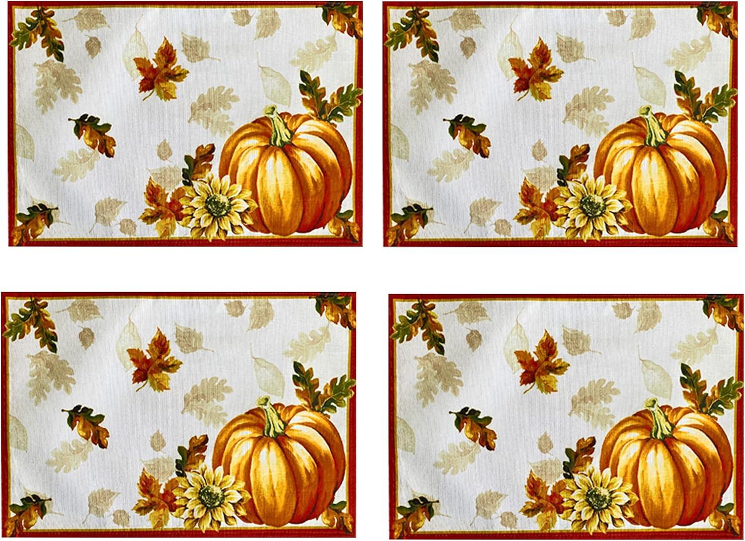 Autumn Harvest Pumpkin and Sunflower Fabric Placemats, Set of 4