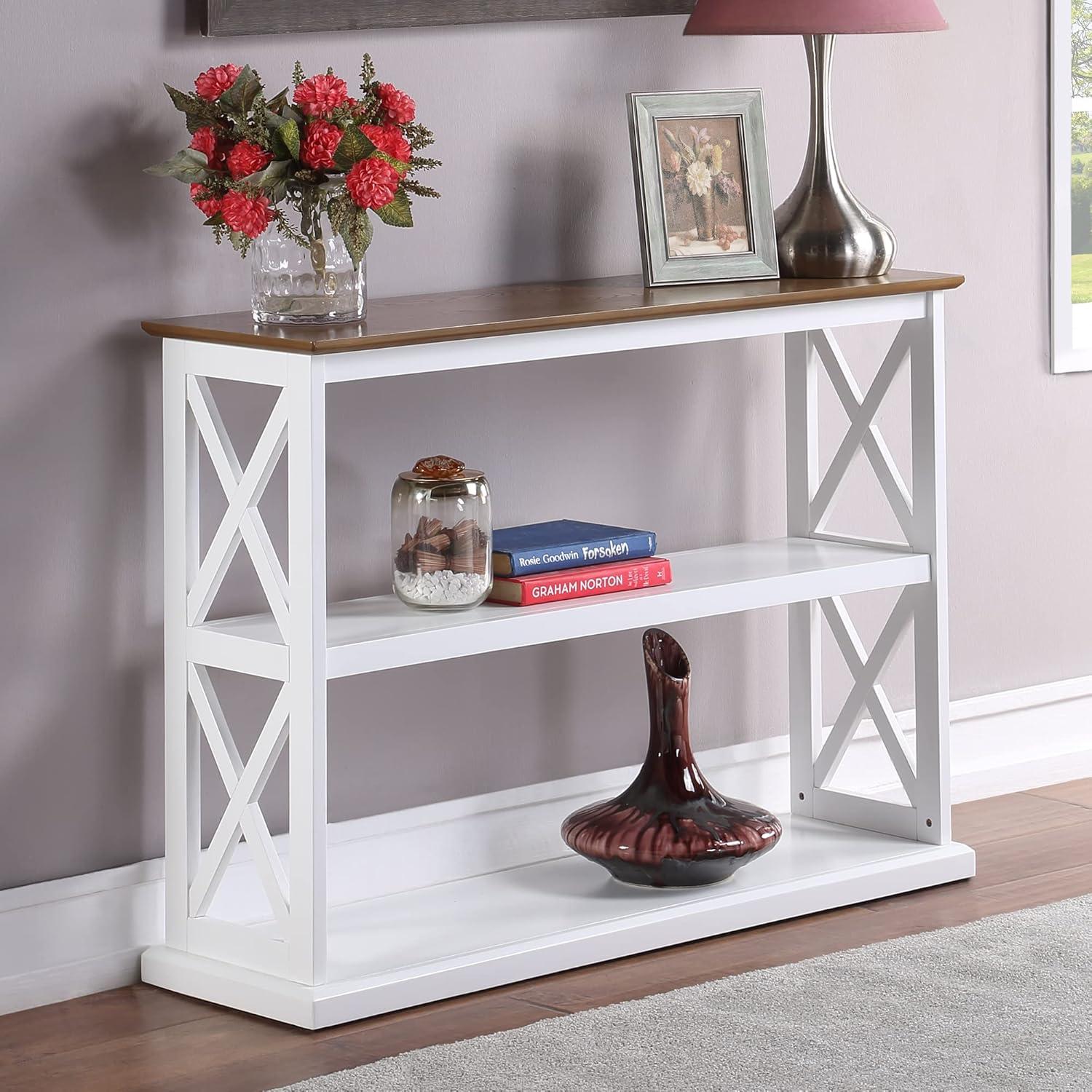 Convenience Concepts Coventry Console Table with Shelves, Driftwood/White