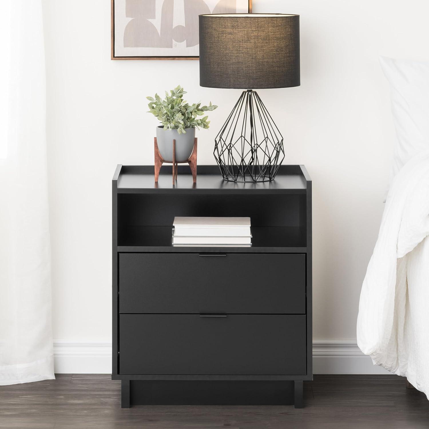 Prepac 23.75" Wide Simply Modern 2 Drawer Nightstand Black