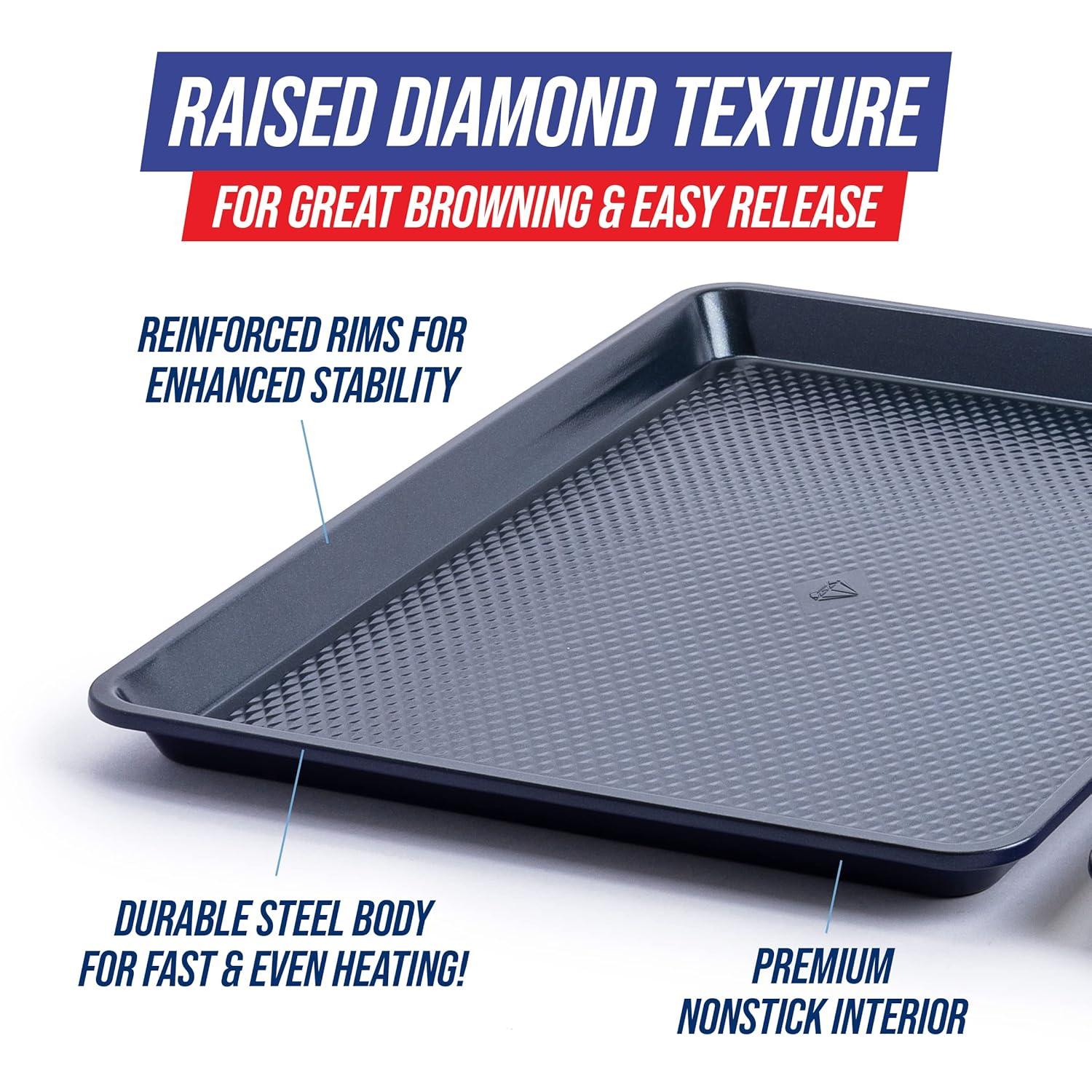 Blue Diamond Bakeware Diamond Infused Ceramic Nonstick, 13" x 9" Quarter Cookie Sheet Baking Pan, Dishwasher and Freezer Safe, PFAS-Free, Blue