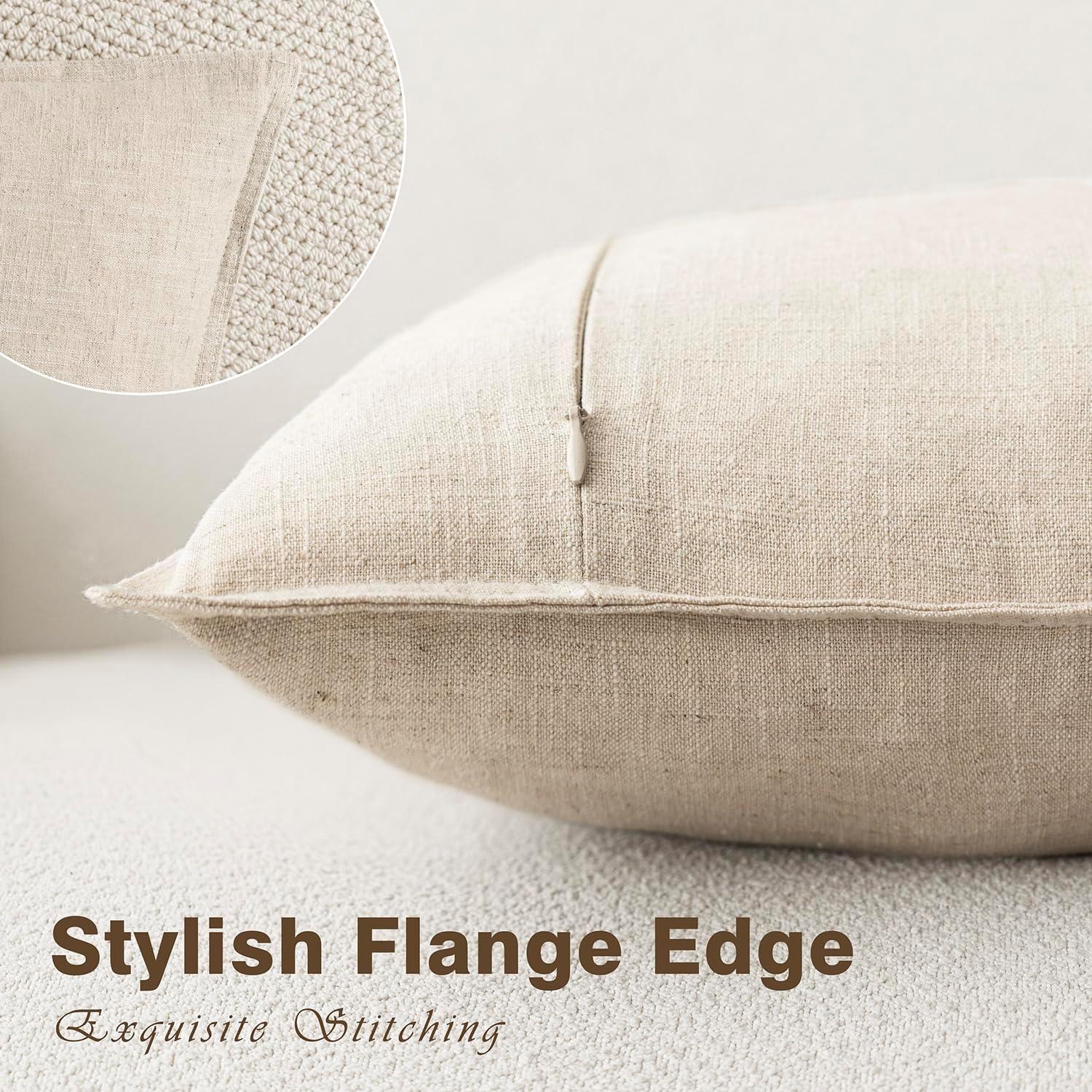 MIULEE Throw Pillow Covers Boho Farmhouse 18x18 Set of 2 Decorative Beige Couch with Fringe Chic Cotton Pillowcases Home Decor Accents for Cushion Soft Bed Living Room