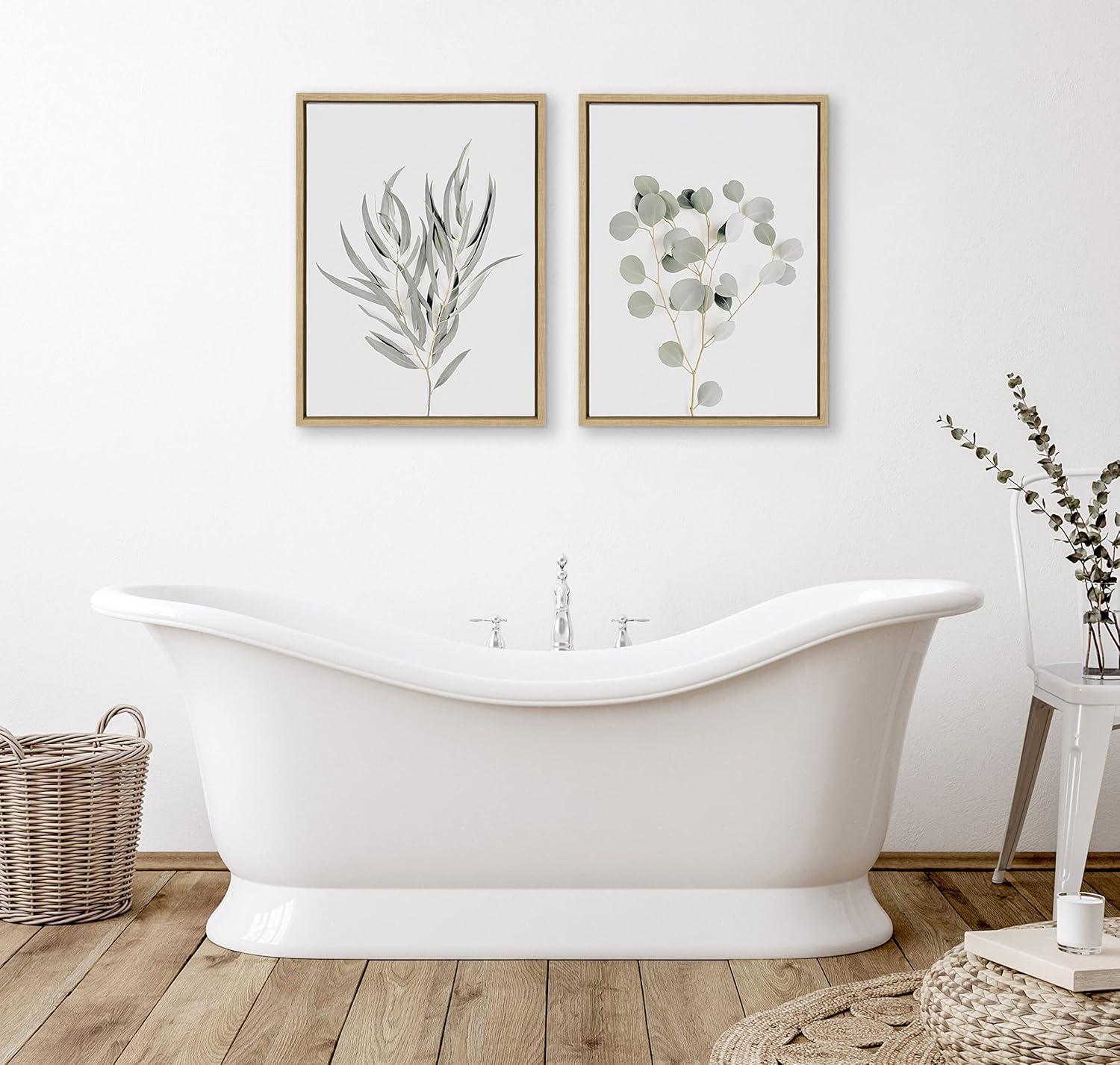 (Set of 2) 18" x 24" Sylvie Neutral Botanical 1 and 2 Framed Canvas Set Natural - Kate & Laurel All Things Decor: Modern Vertical Wall Art