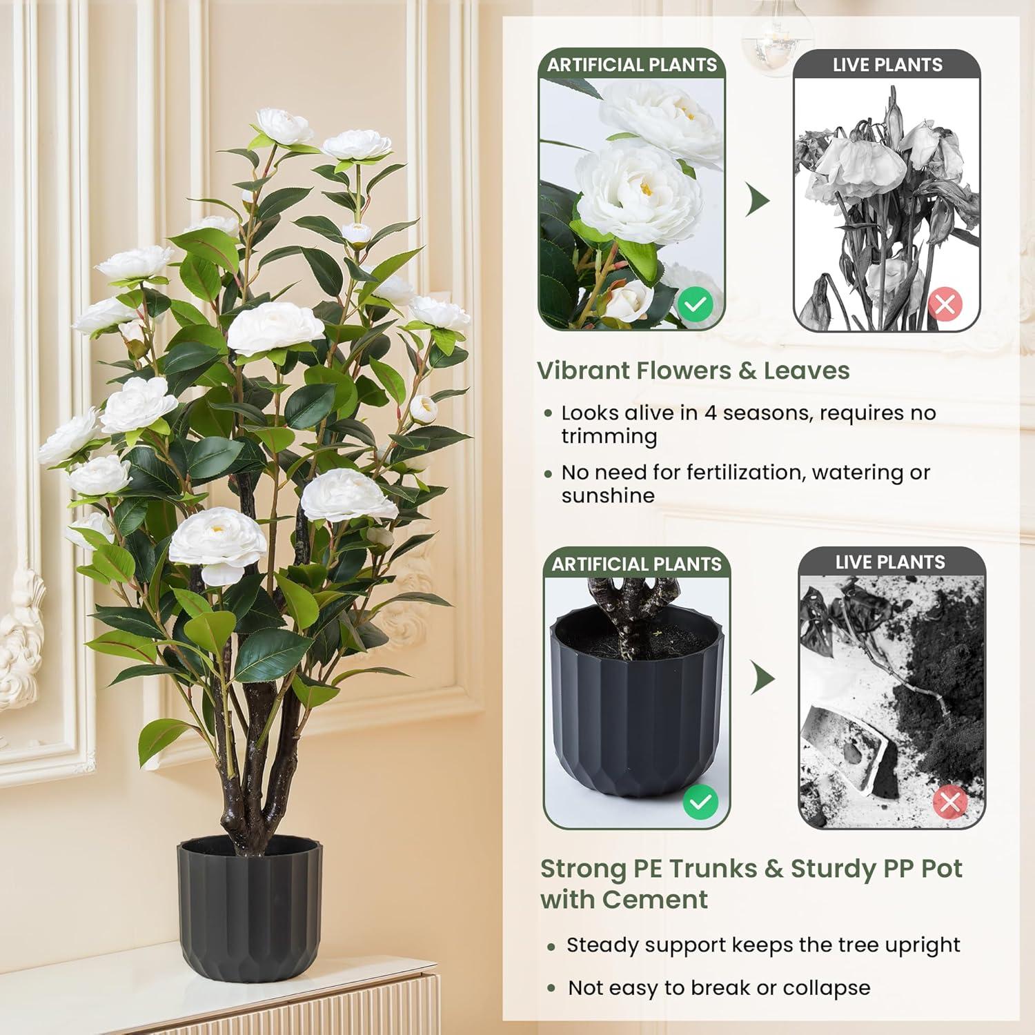 Primrue Primrue 38'' Artificial Camellia Tree Faux Floral Plant Fake Tree For Decoration White
