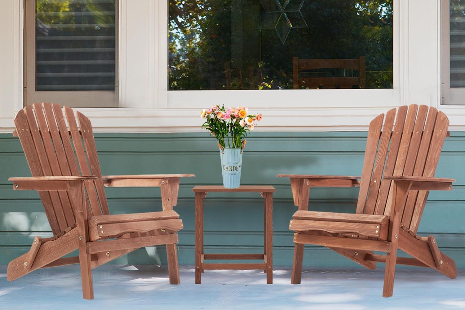 CLEARANCE! Wooden Outdoor Folding Adirondack Chair Set of 2 Wood Lounge Patio Chair for Garden,Garden, Lawn, Backyard, Deck, Pool Side, Fire Pit,Half Assembled,