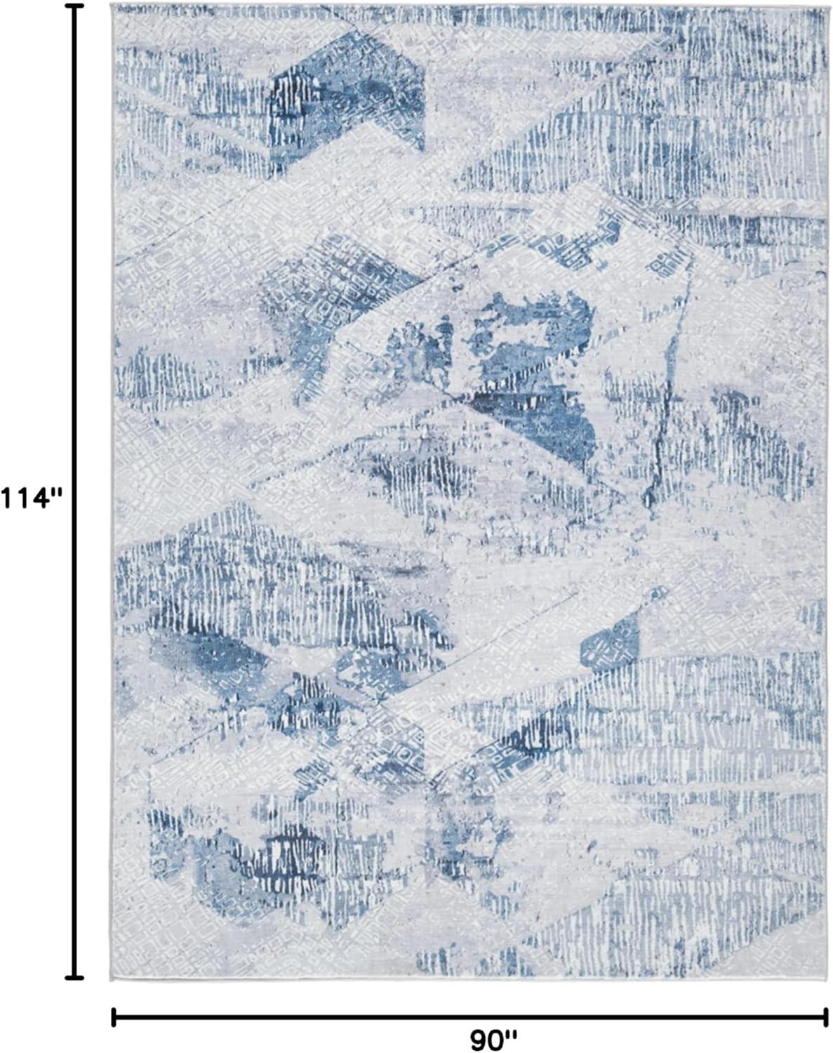 Large Blue and Gray Abstract Faux Fur Area Rug