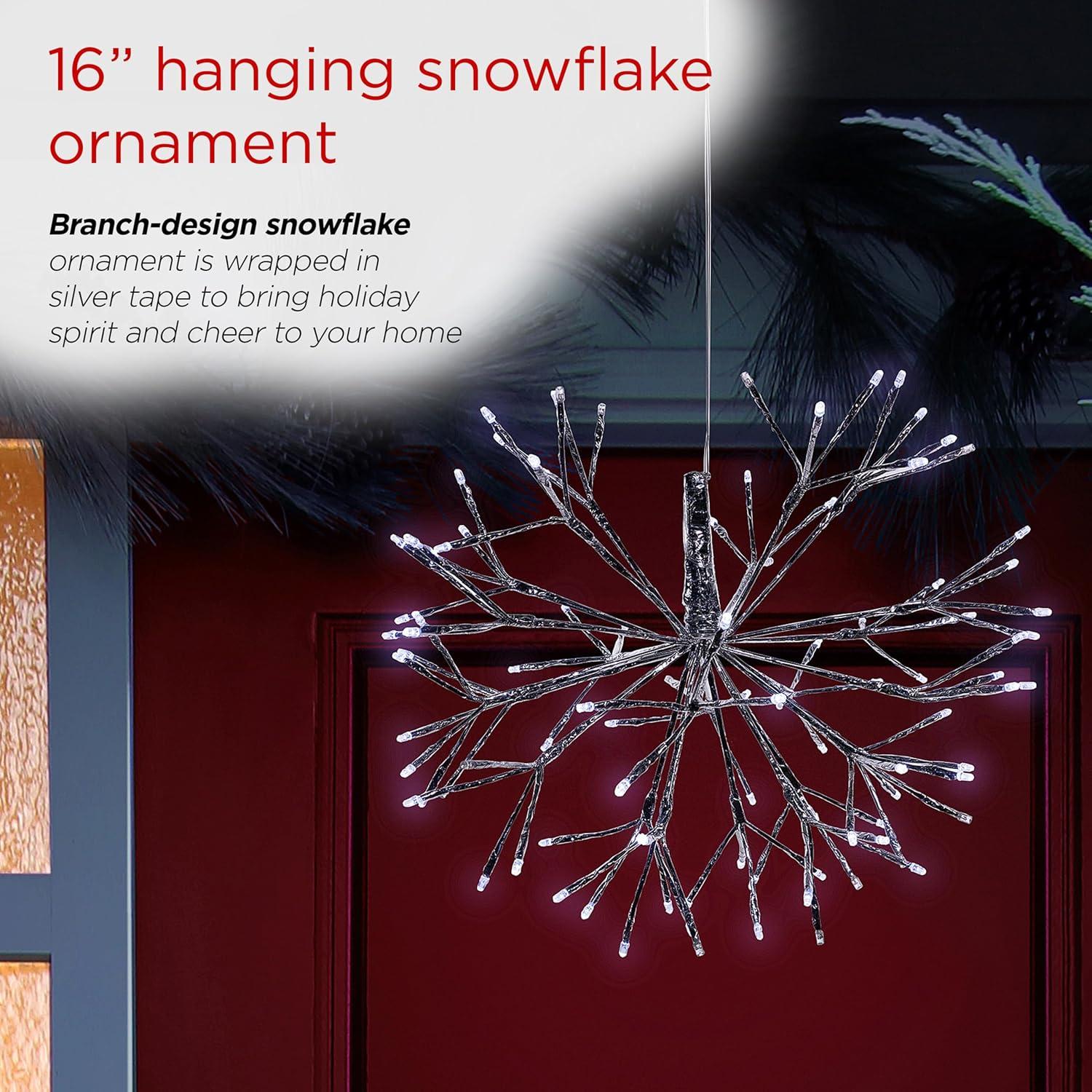 Alpine Corporation 16" Light-Up Hanging Snowflake Holiday Ornament, White