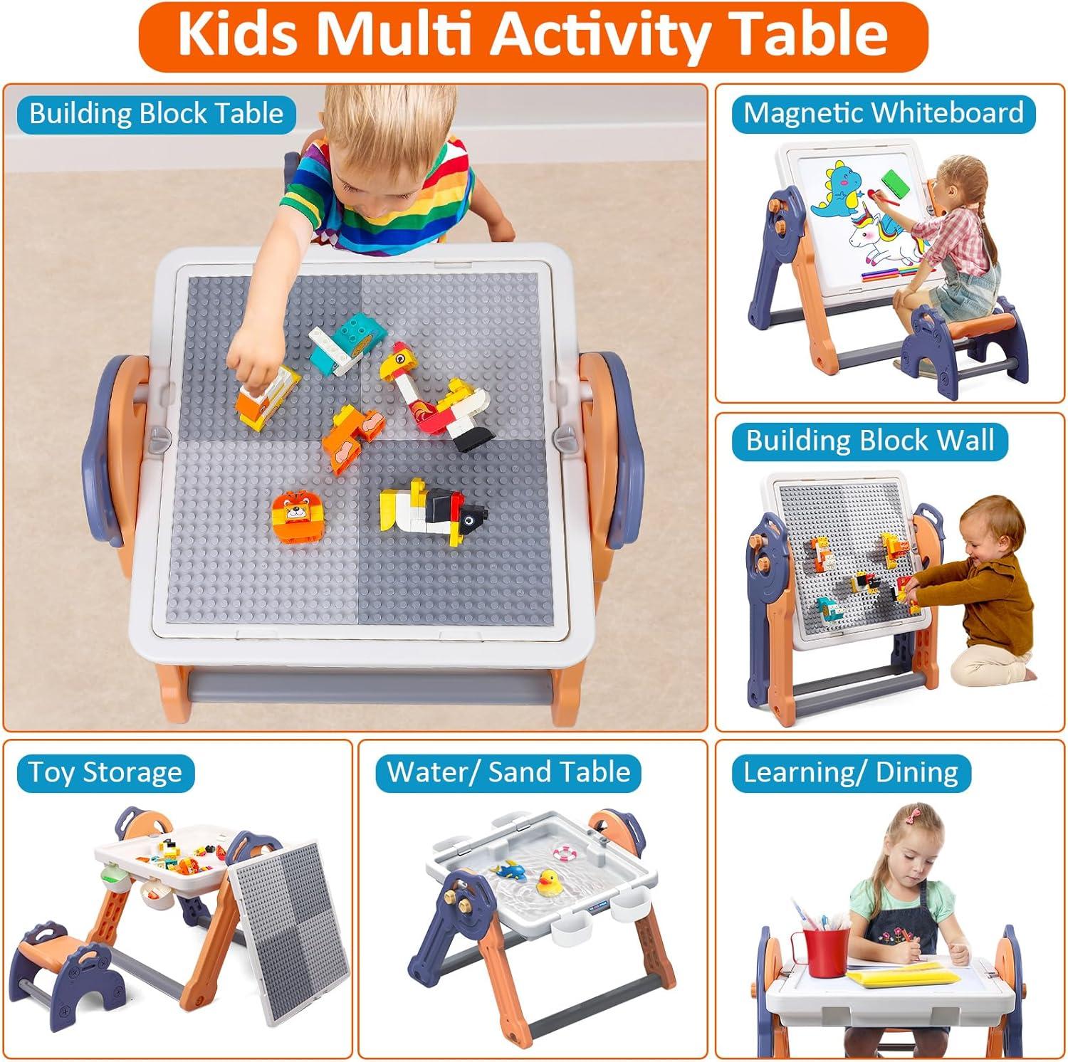 Easel for Kids, Toddler Easel with Building Block Table, Kids Standing Art Easel with Painting Accessories