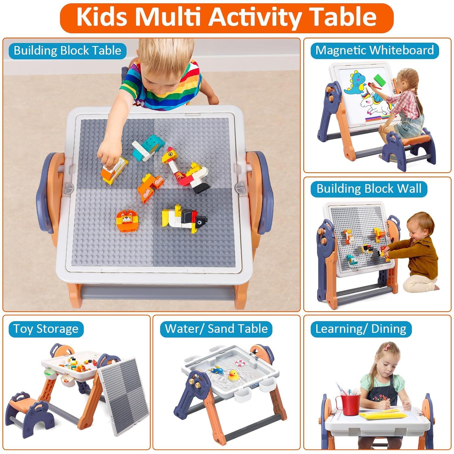 Easel for Kids, Toddler Easel with Building Block Table, Kids Standing Art Easel with Painting Accessories