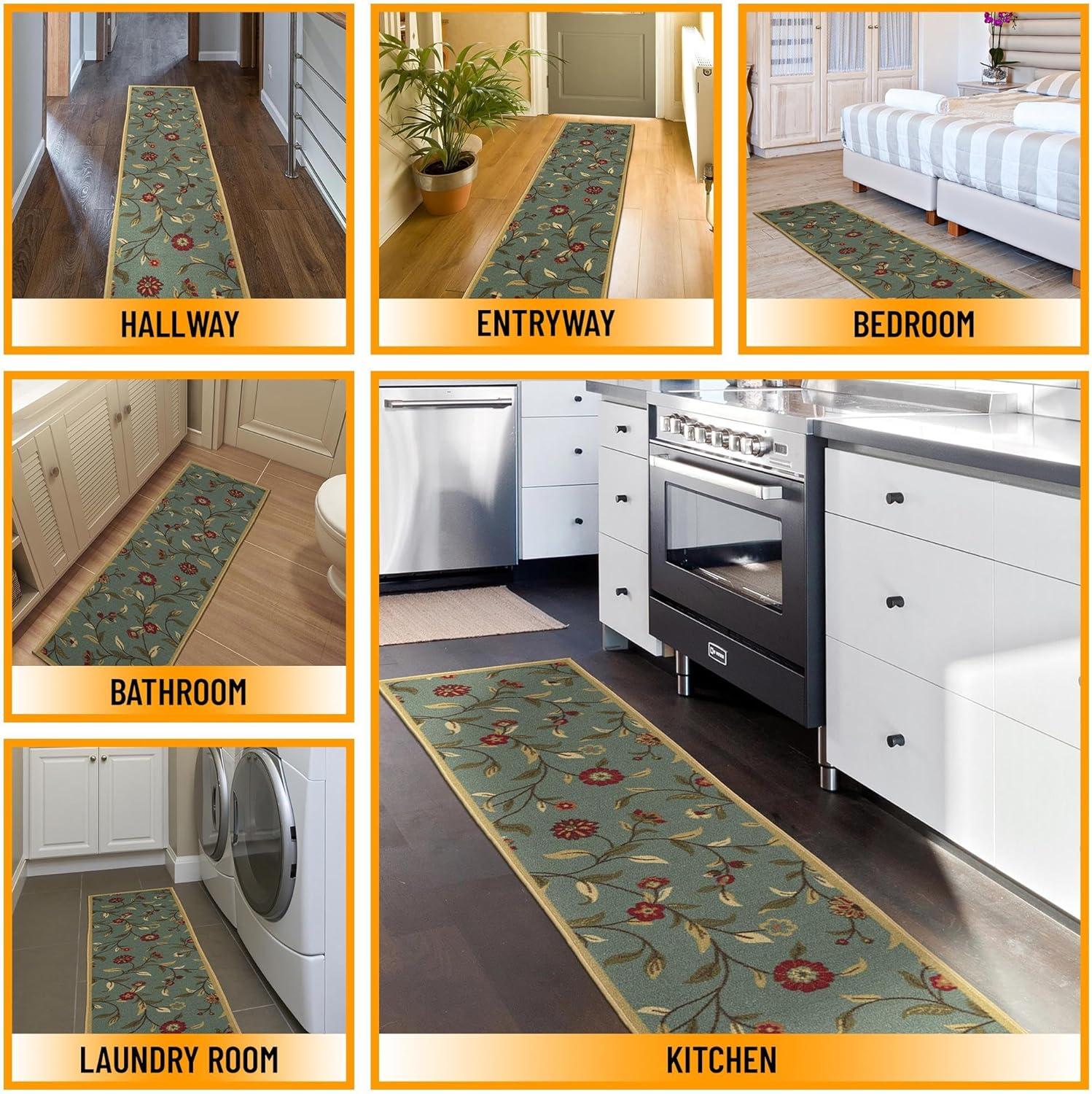 Machine Washable Non-Slip Floral Leaves Area Rug For Living Room, Hallway Runner, Entryway Rug