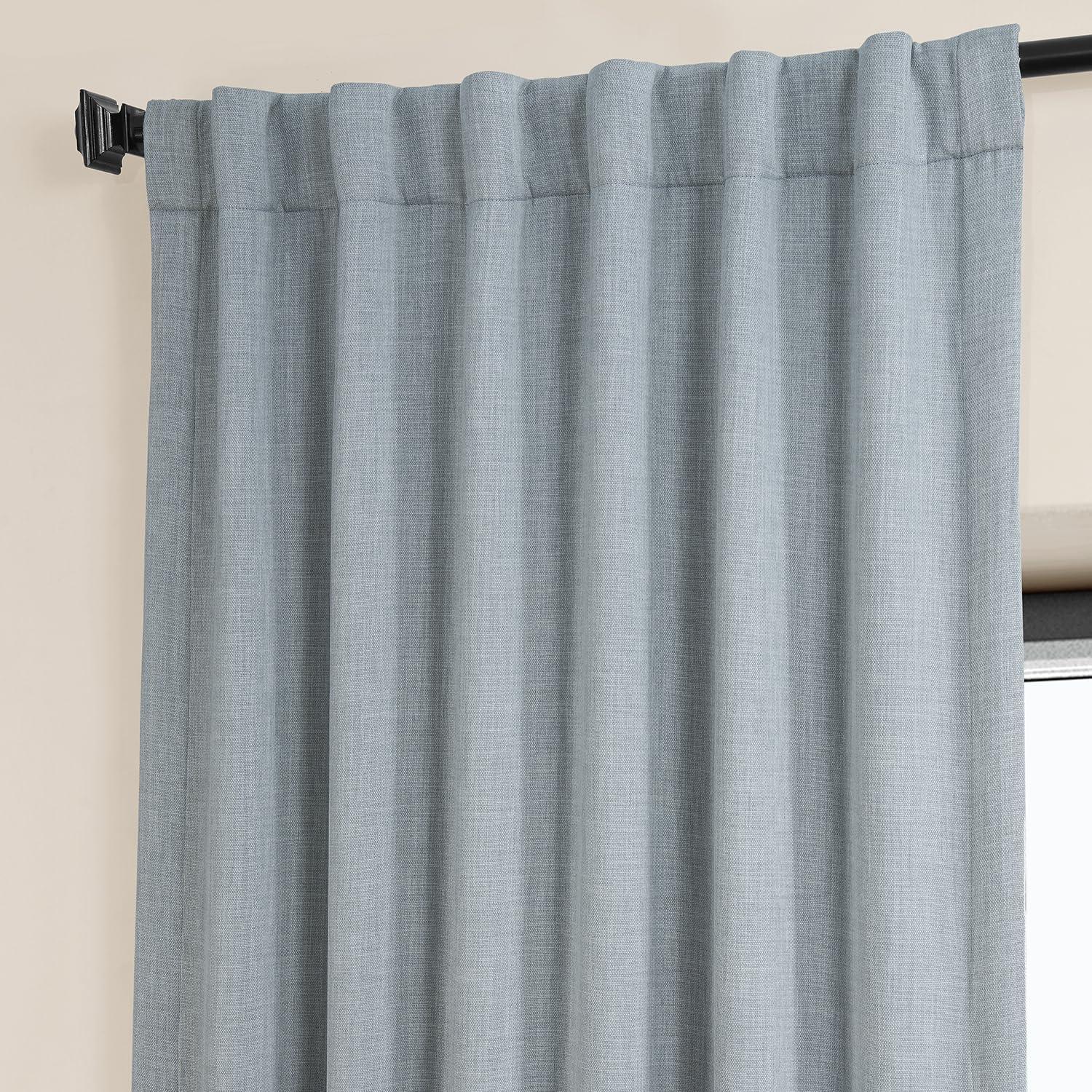 Heather Grey Faux Linen Room Darkening Curtain (1 Panel), Heather Grey, 50W X 96L