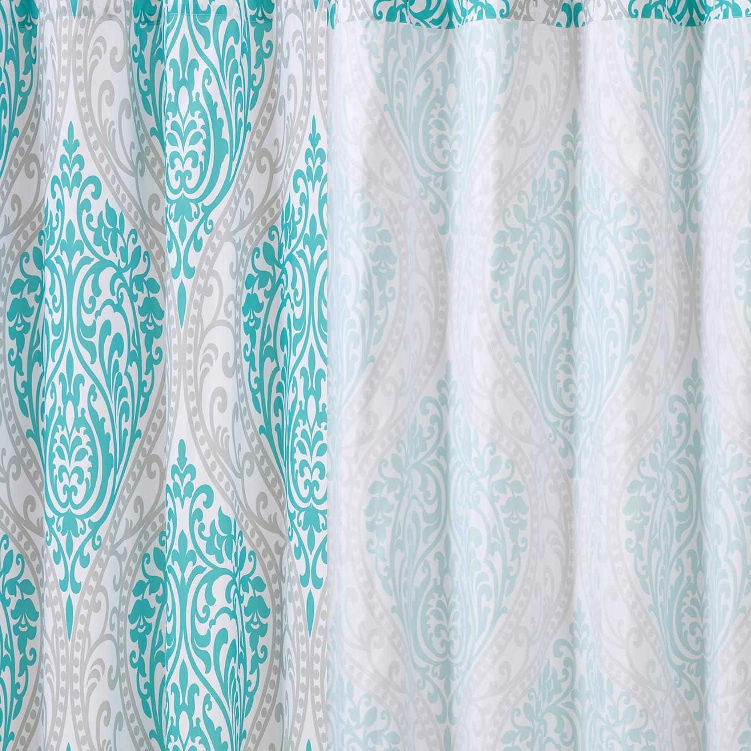 Comfort Spaces Coco Microfiber Teal/Gray Printed Damask Shower Curtain, 72"x72"