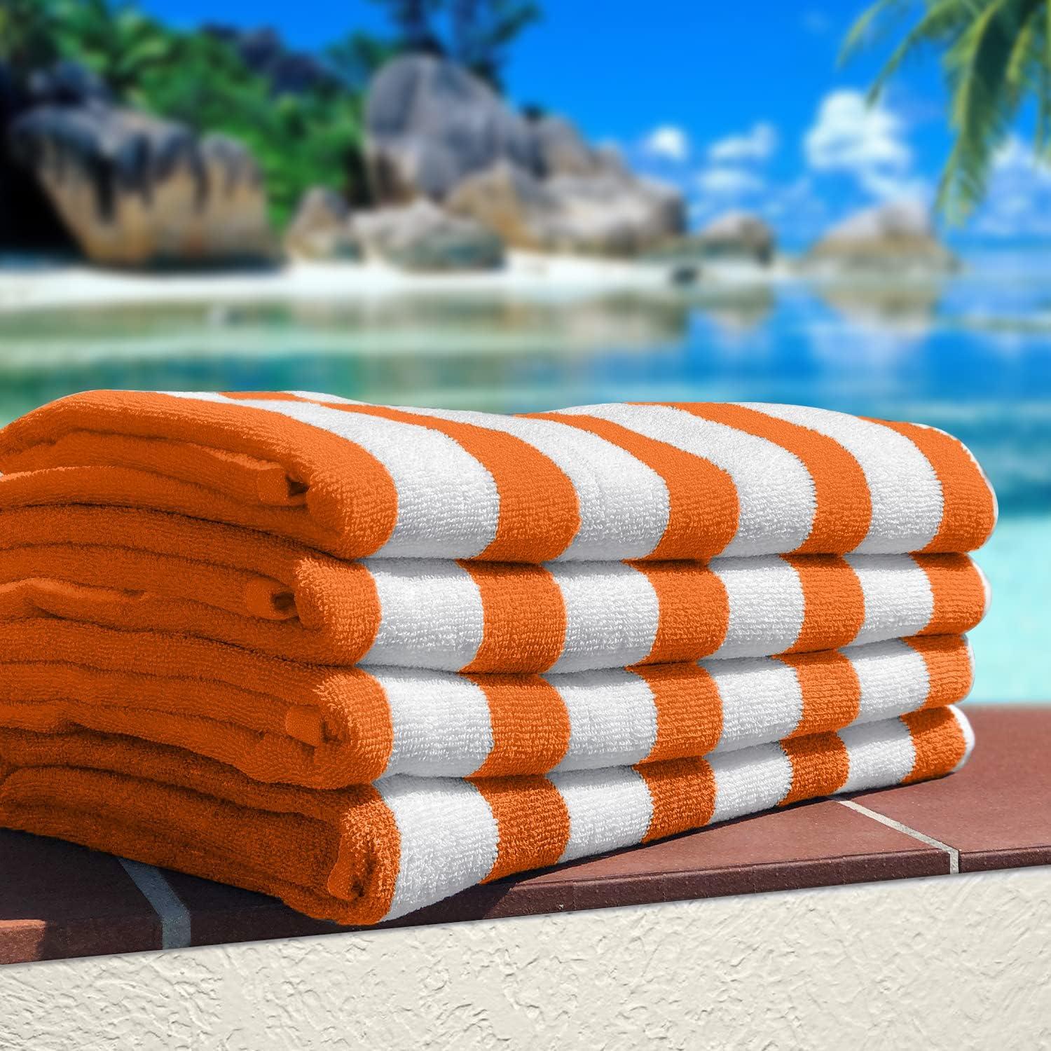 American Soft Linen Beach Towel, 100% Cotton Cabana Striped Beach Towel, 30 in by 60 in Soft Absorbent Beach Pool Towel
, Orange