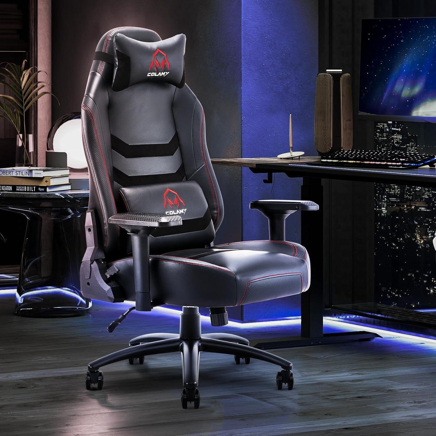 Black Ergonomic Leather Gaming Chair with Adjustable Armrests