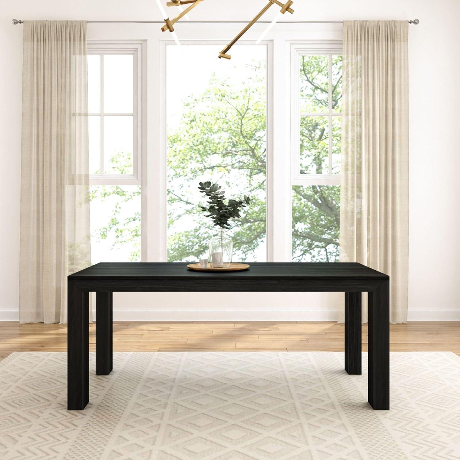 Plank+Beam 72" Modern Dining Table for 6, Solid Wood Rectangular Dining Table for Kitchen/Dining Room, Black Wirebrush