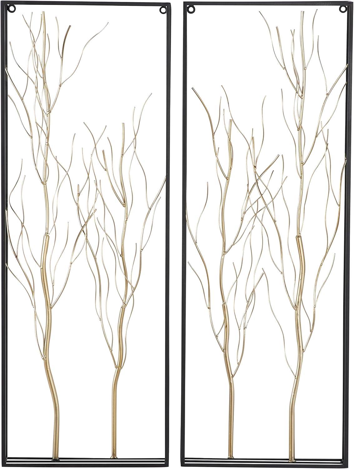 DecMode Gold Metal Branch Tree Wall Decor with Black Frame (2 Count)