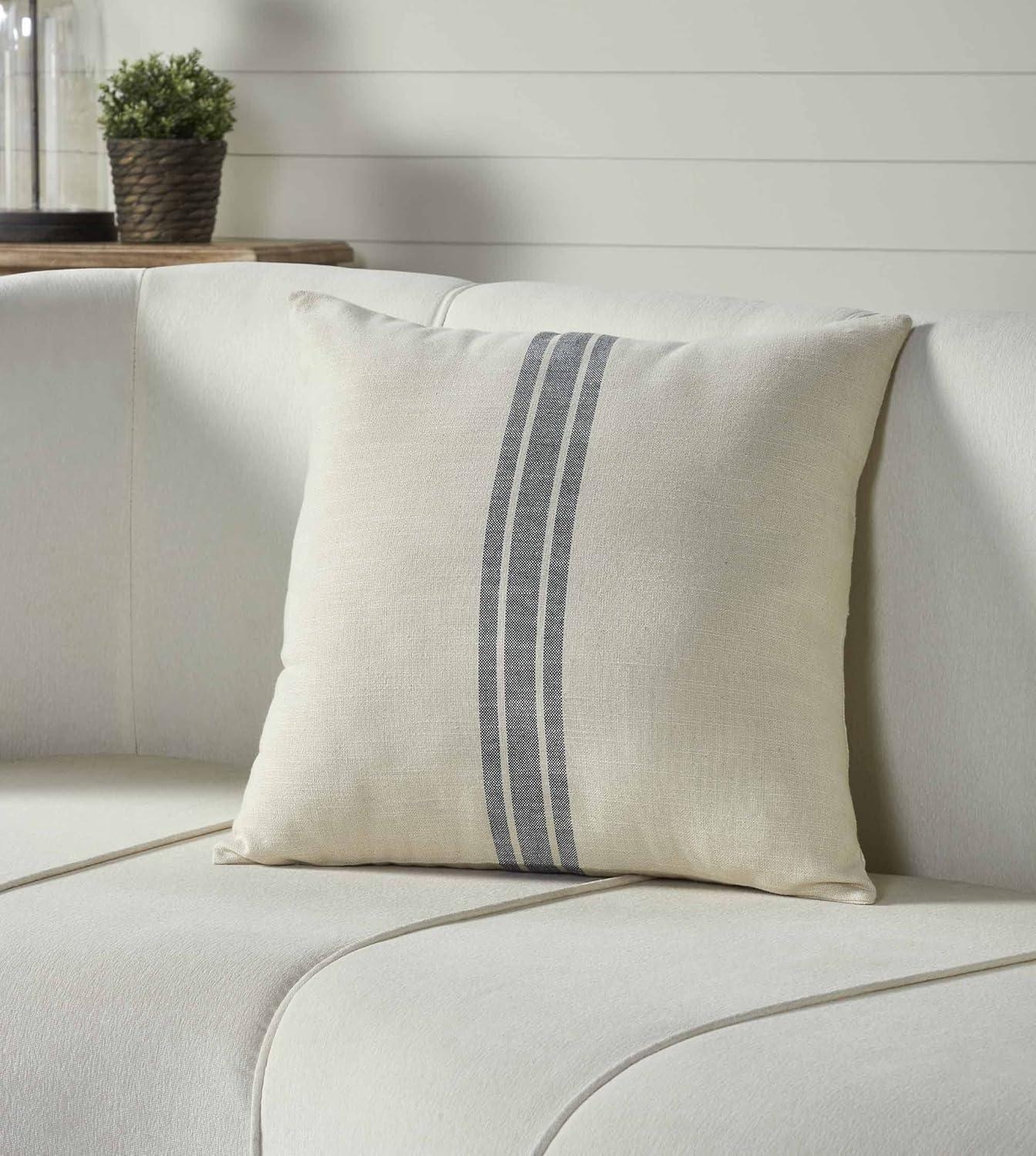 Gray and Cream Cotton Grain Sack Stripe Pillow Cover 20" x 20"