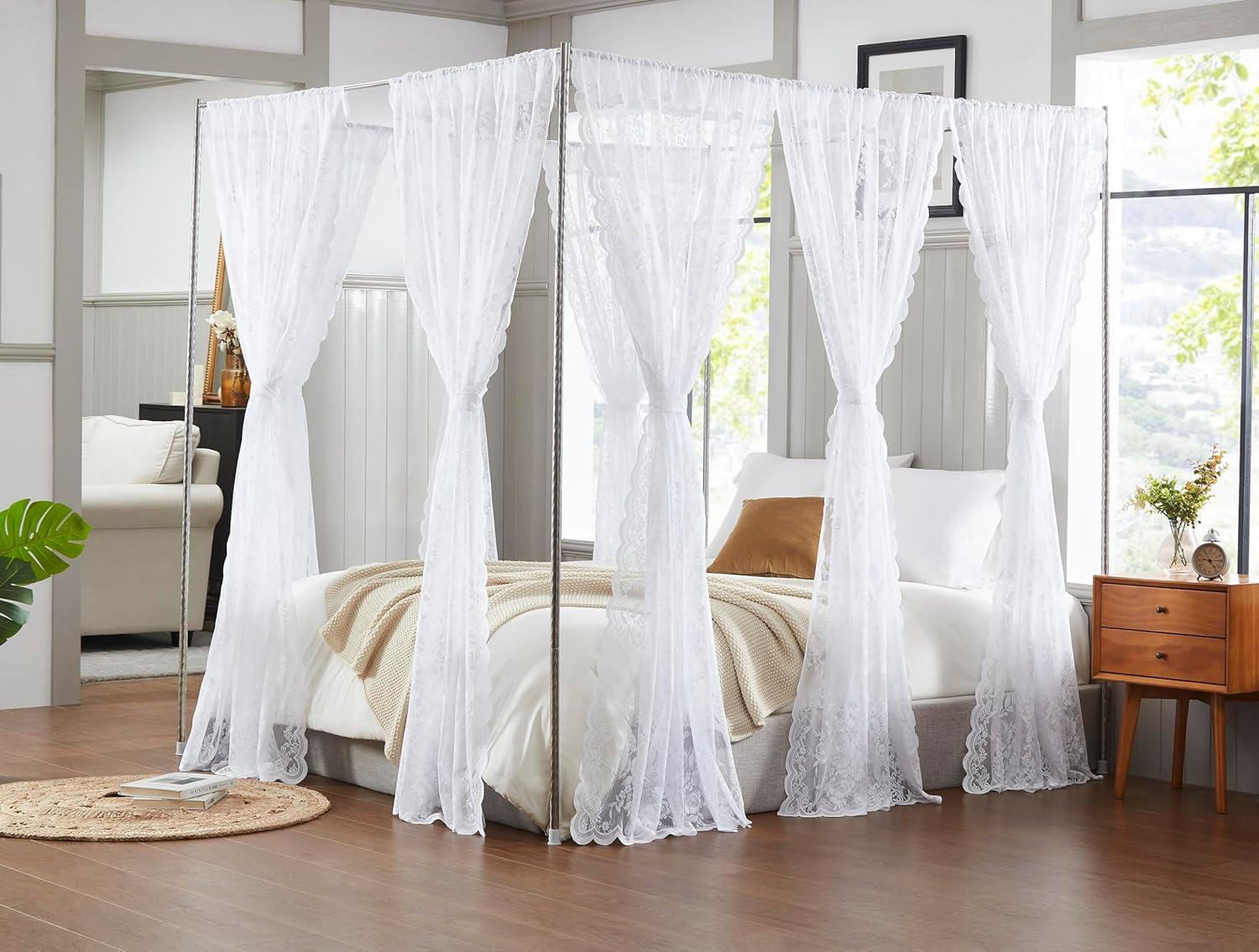 WARM HOME DESIGNS 8 Piece Lace Canopy Bed Curtains Set With Tie-Backs for Queen or King Bed & Reviews | Wayfair