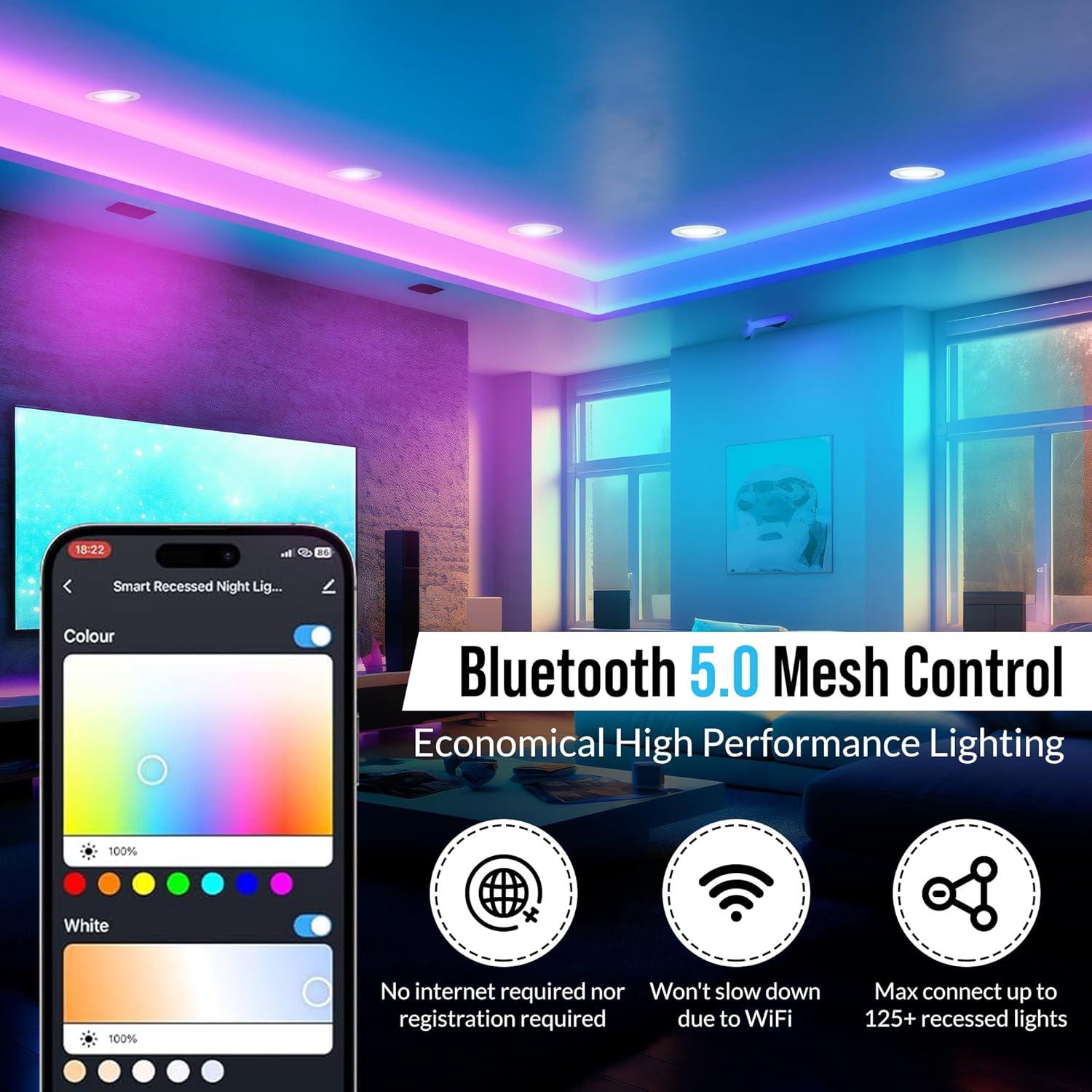 LEDVANS 4 Inch Smart Recessed Light, Color Changing Rgbcw, Voice Control (Set of 4) F-80425