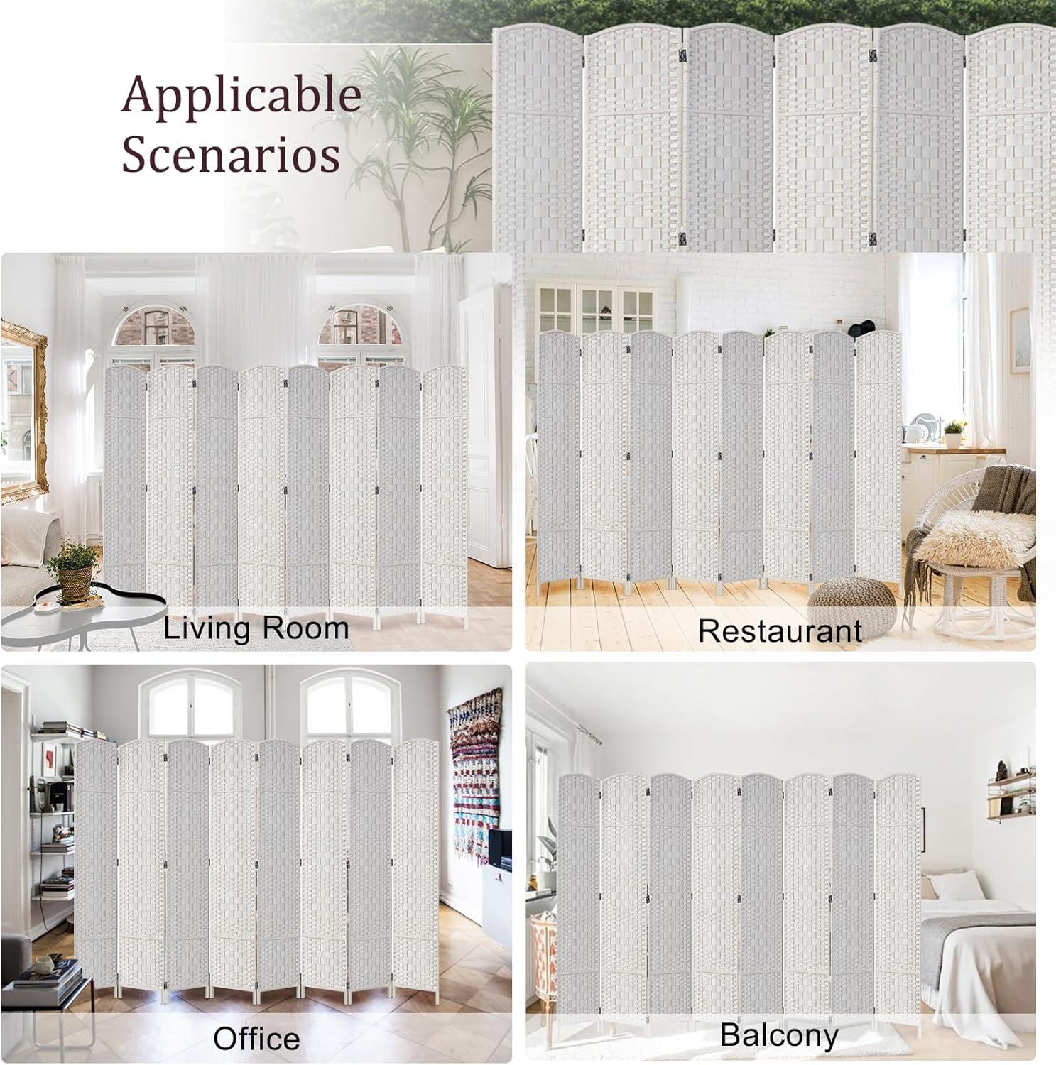 Rose Home Fashion 6 ft Tall Room Divider, Room Dividers and Folding Privacy Screens, 15.7in Privacy Screen 8 Panel Partition Temporary Wall Separation for Private, White