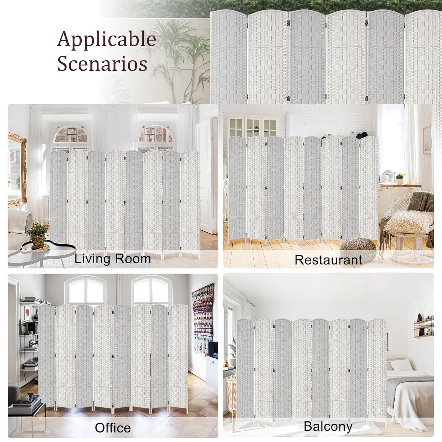 Rose Home Fashion 6 ft Tall Room Divider, Room Dividers and Folding Privacy Screens, 15.7in Privacy Screen 8 Panel Partition Temporary Wall Separation for Private, White