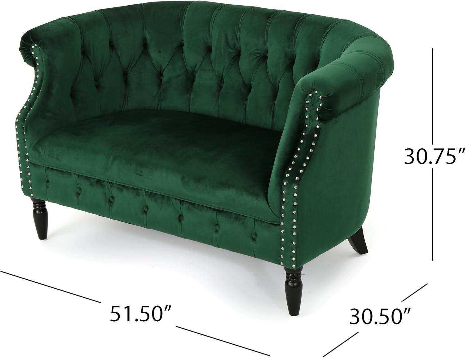 Emerald Velvet Chesterfield Loveseat with Nailhead Accents