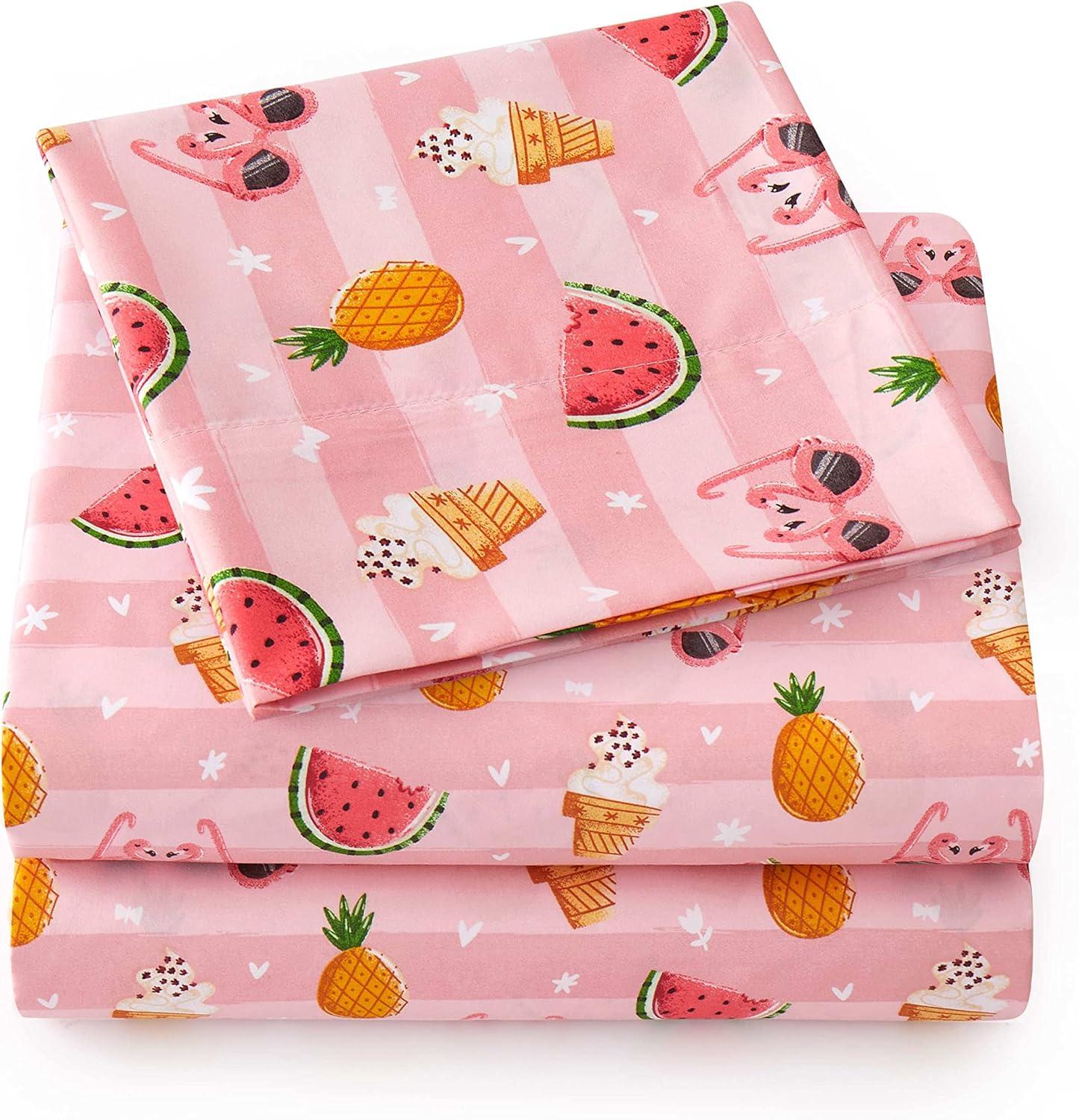 Sweet Summer Fun Pink Microfiber Twin XL Kids' Sheet Set