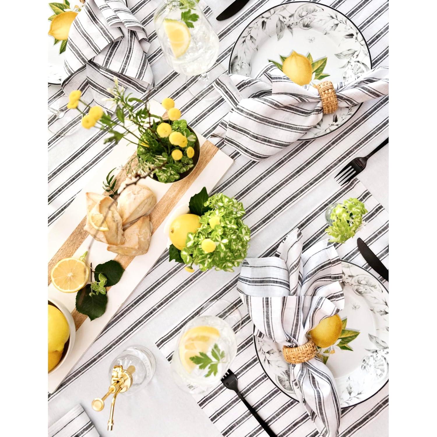 Solino Home Capri Ticking Stripe - 100% Pure Linen Table Runner
