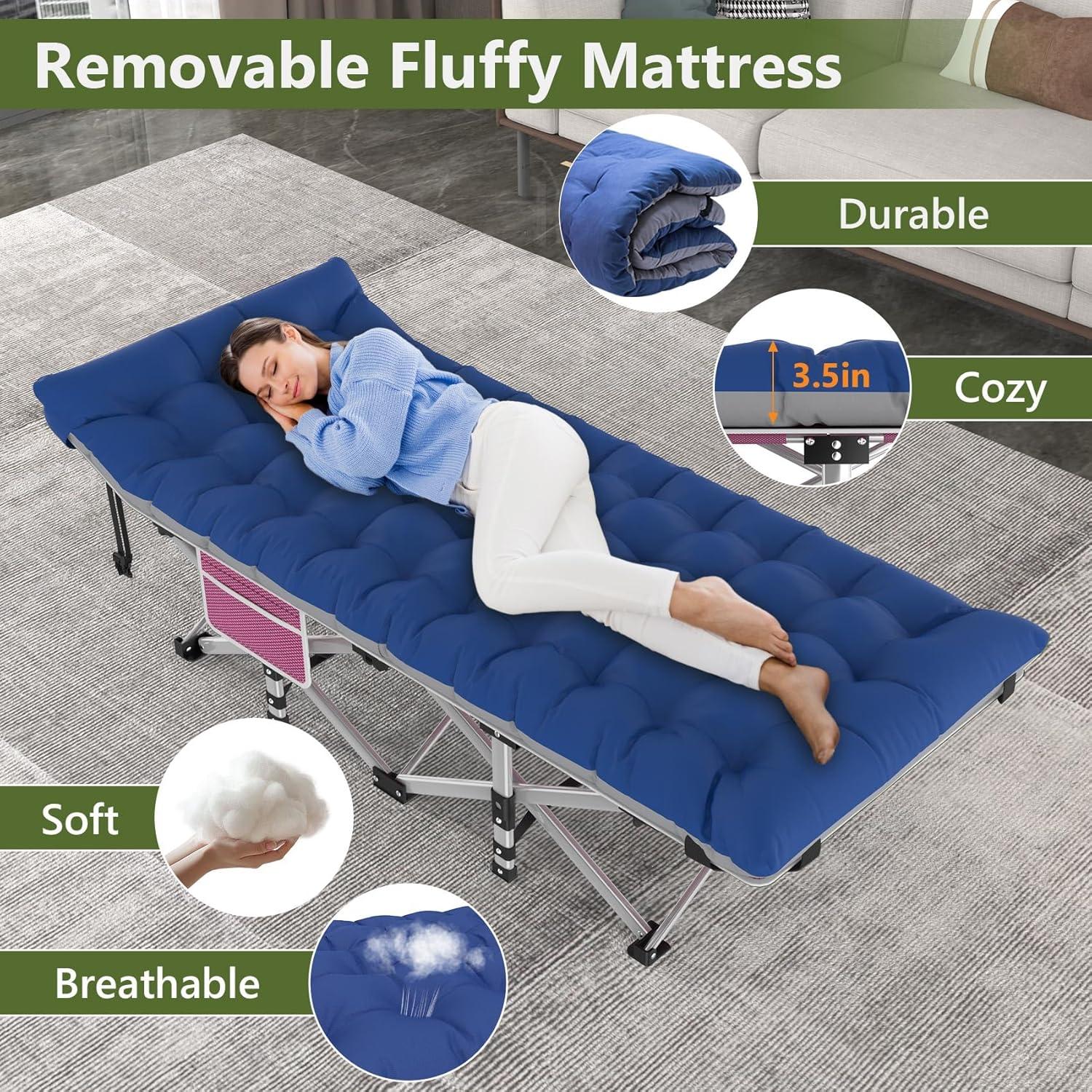 Suteck Folding Camping Cot Portable Outdoor Heavy Duty Sleeping Cot with Mattress and Carry Bag